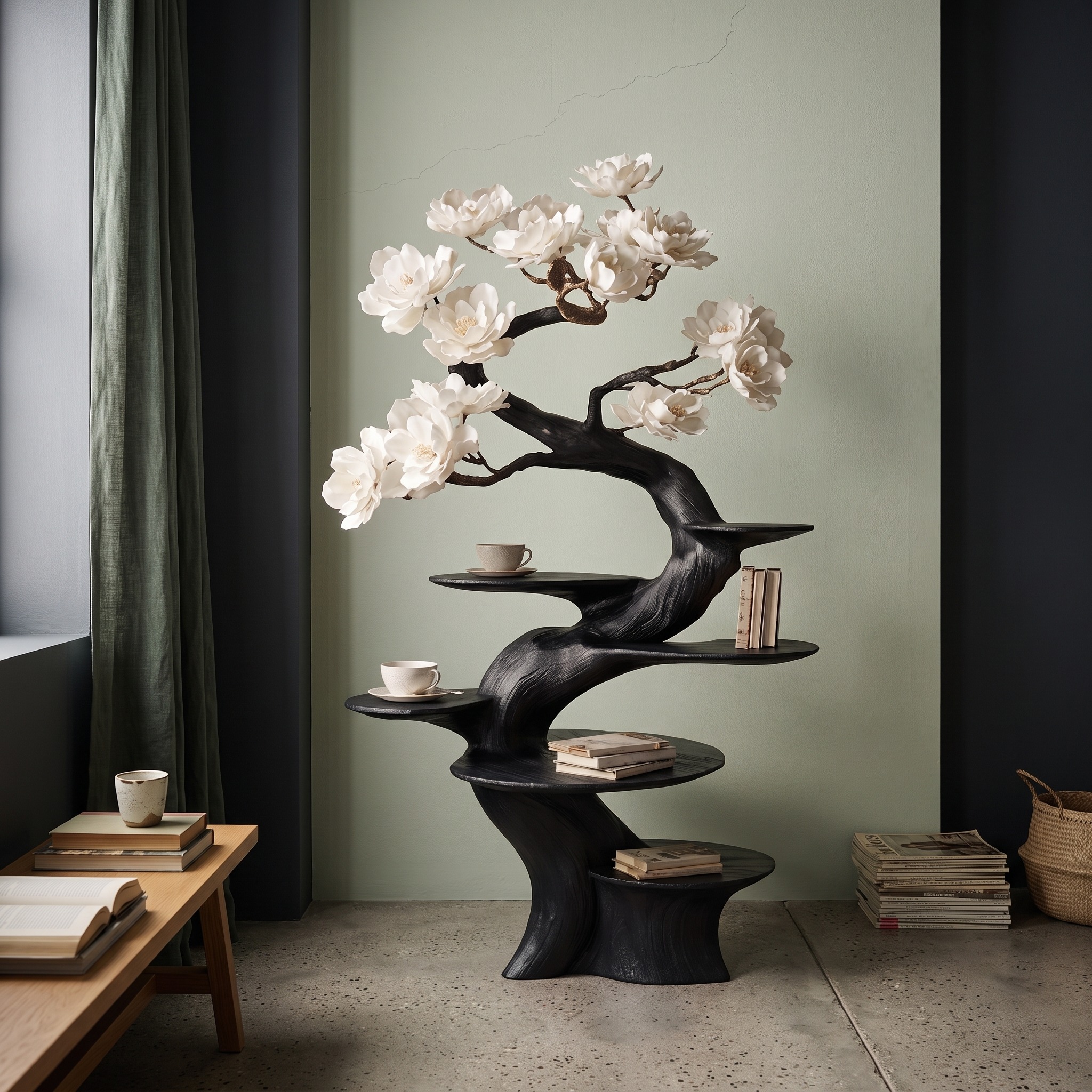 Organic Modern Sculptural Floor Display Shelf for Living Room