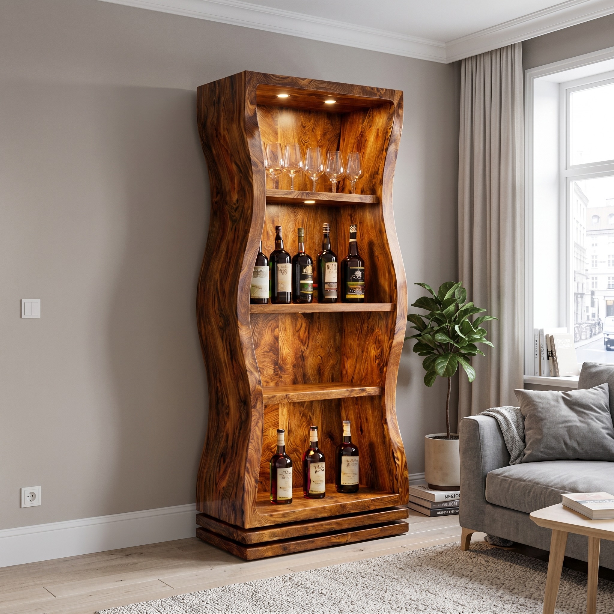 Organic Modern Tall Bar Storage Display Cabinet for Living Room