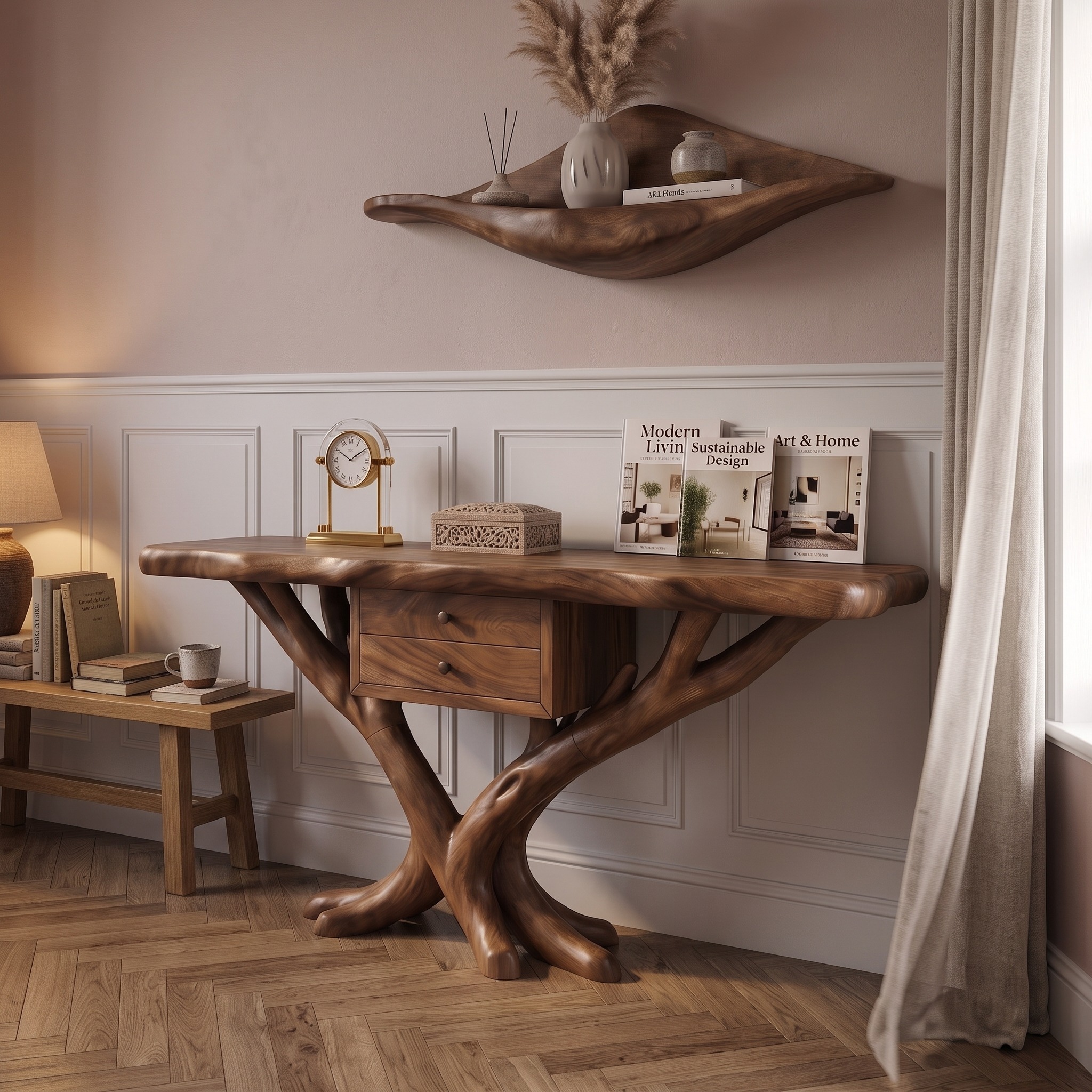 Organic Modern Tree Base Console Table Luxury Entryway