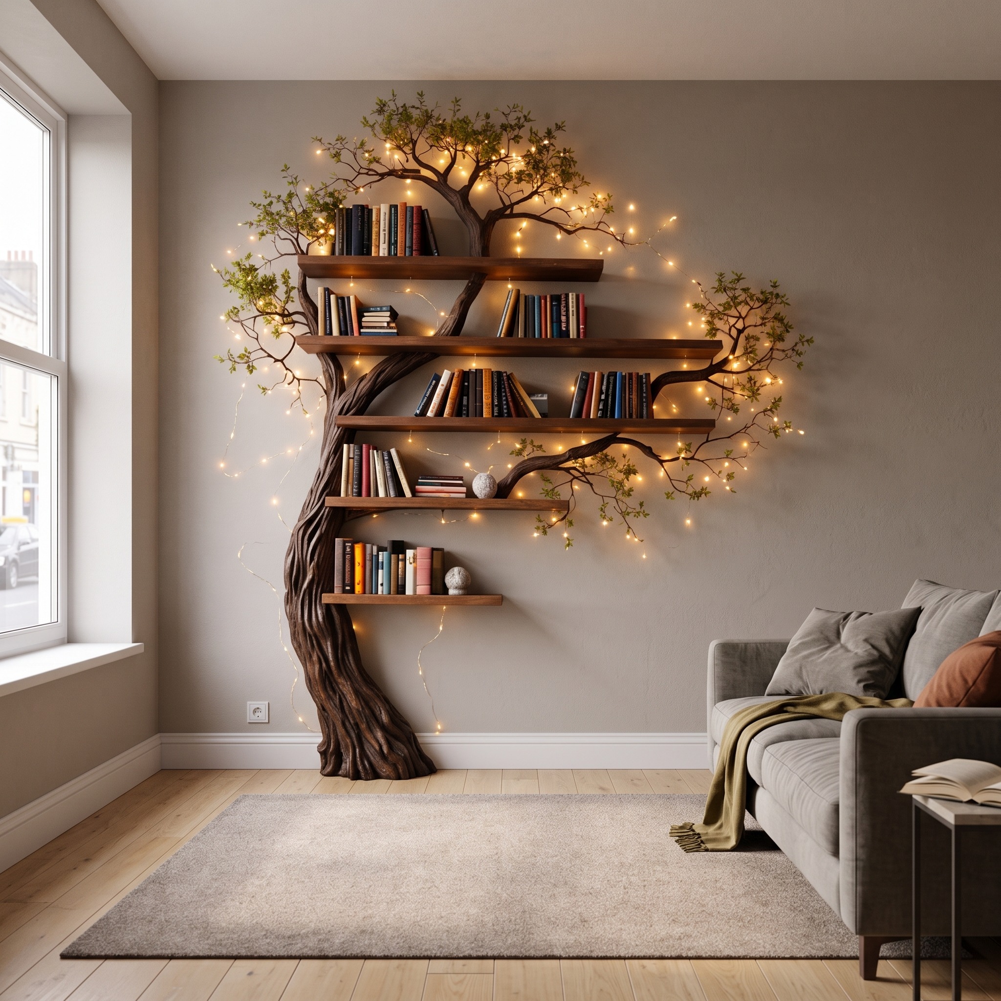 Organic Modern Wall Mounted Bookshelf for Living Room and Study