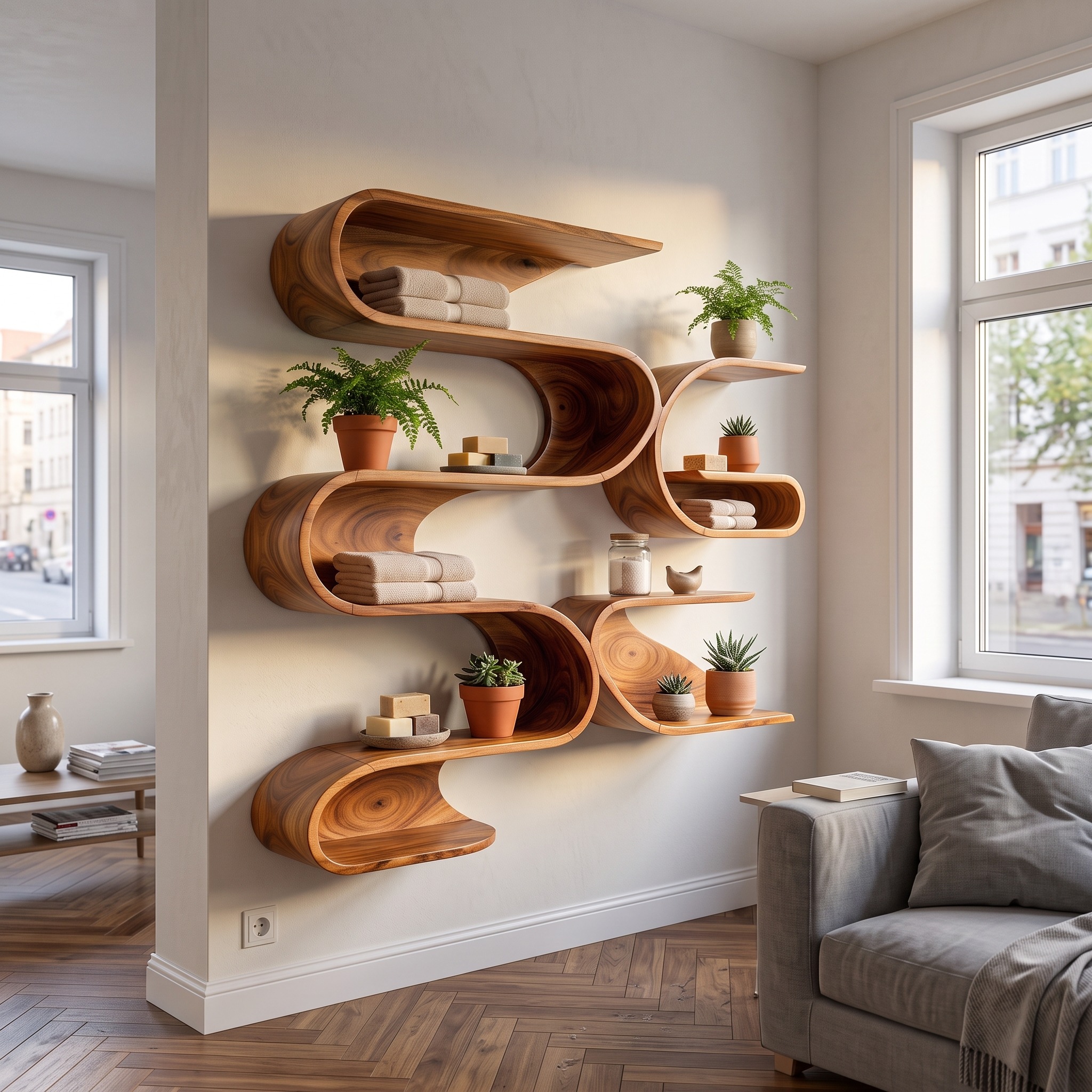 Organic Modern Wall Mounted Shelves for Bathroom