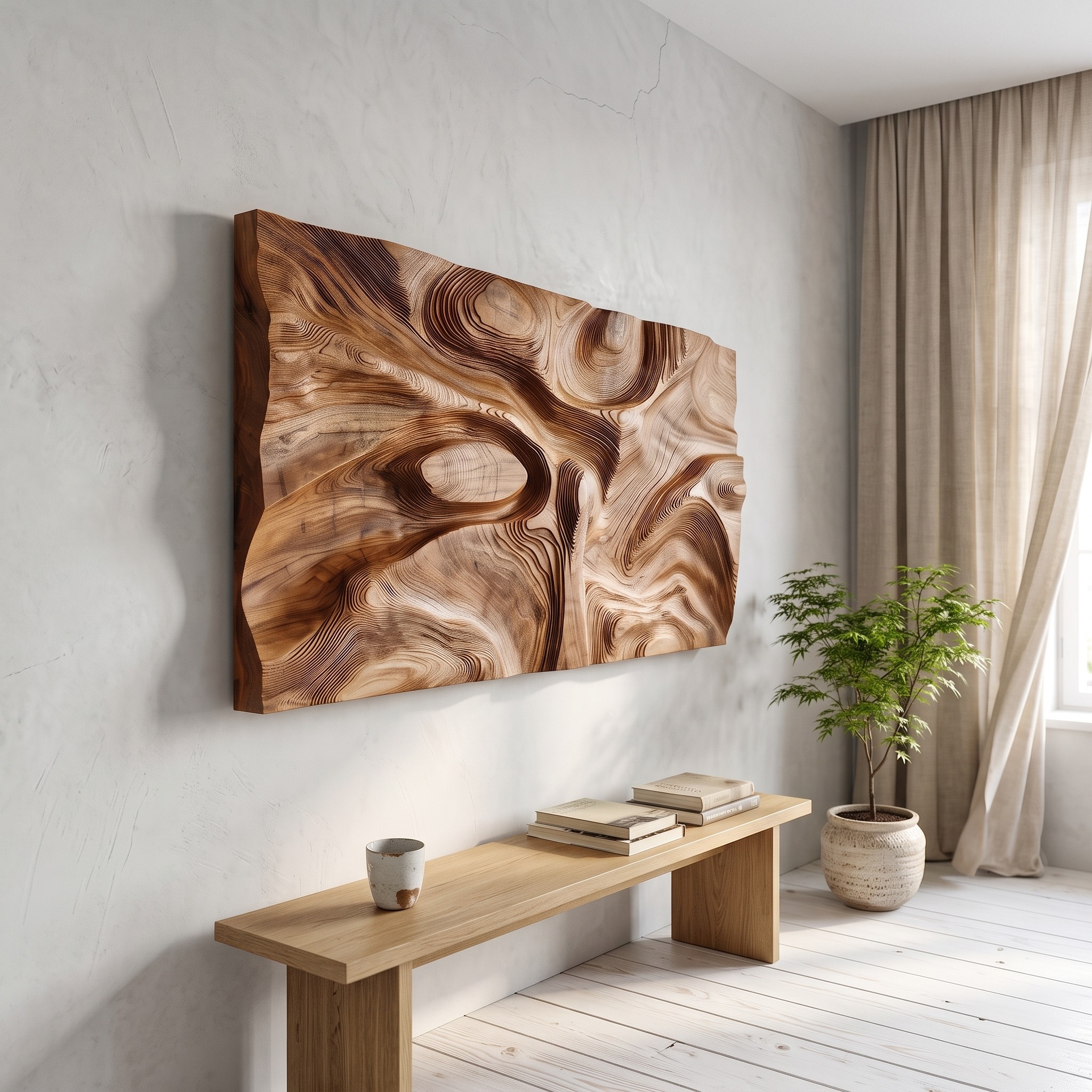Organic Modern Wood Wall Art for Luxury Bathroom