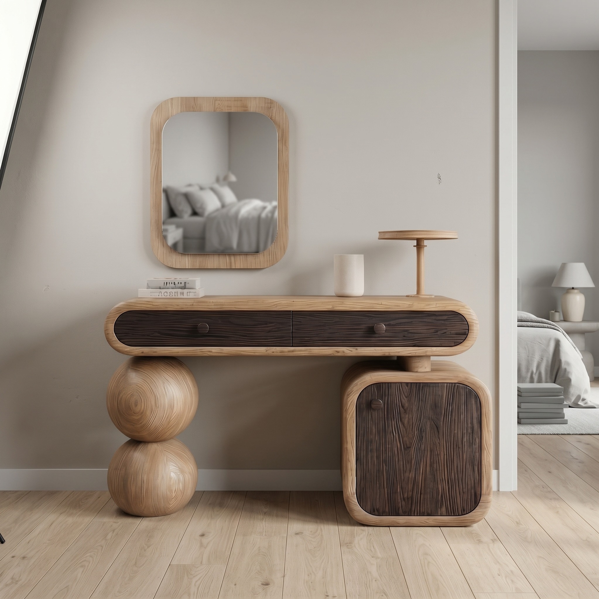 Organic Modern Wooden Dressing Table Bedroom or Vanity Area