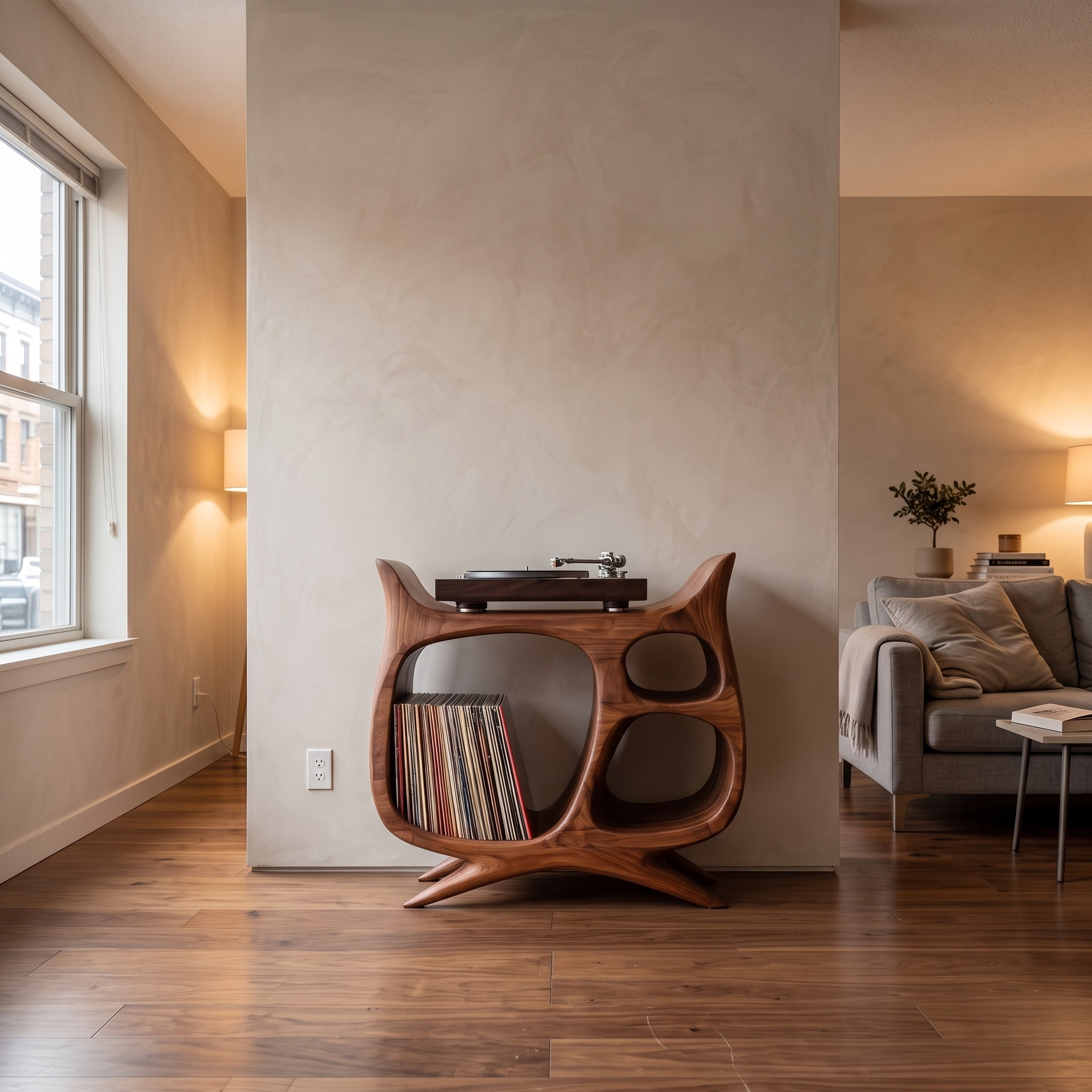 Organic Modern Wooden Record Player Cabinet for Living Room