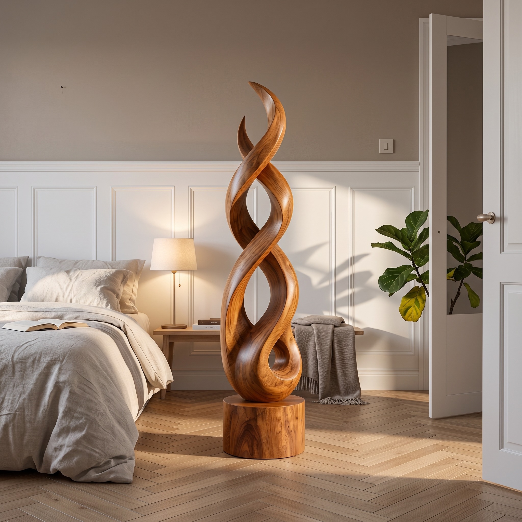 Organic Modern Wooden Sculpture for Luxury Entryway Decor