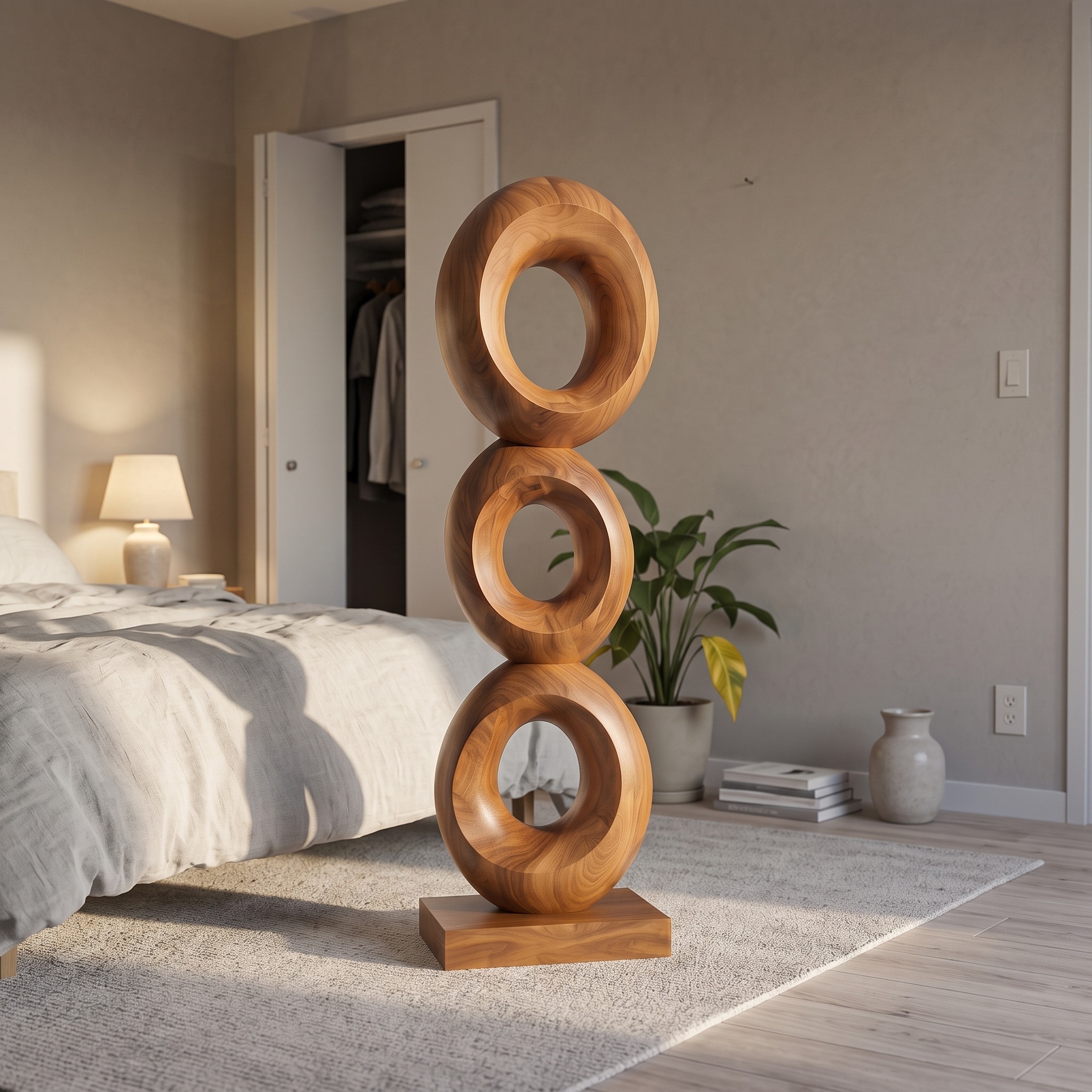 Organic Modern Wooden Sculpture for Rooftop Terrace Decor