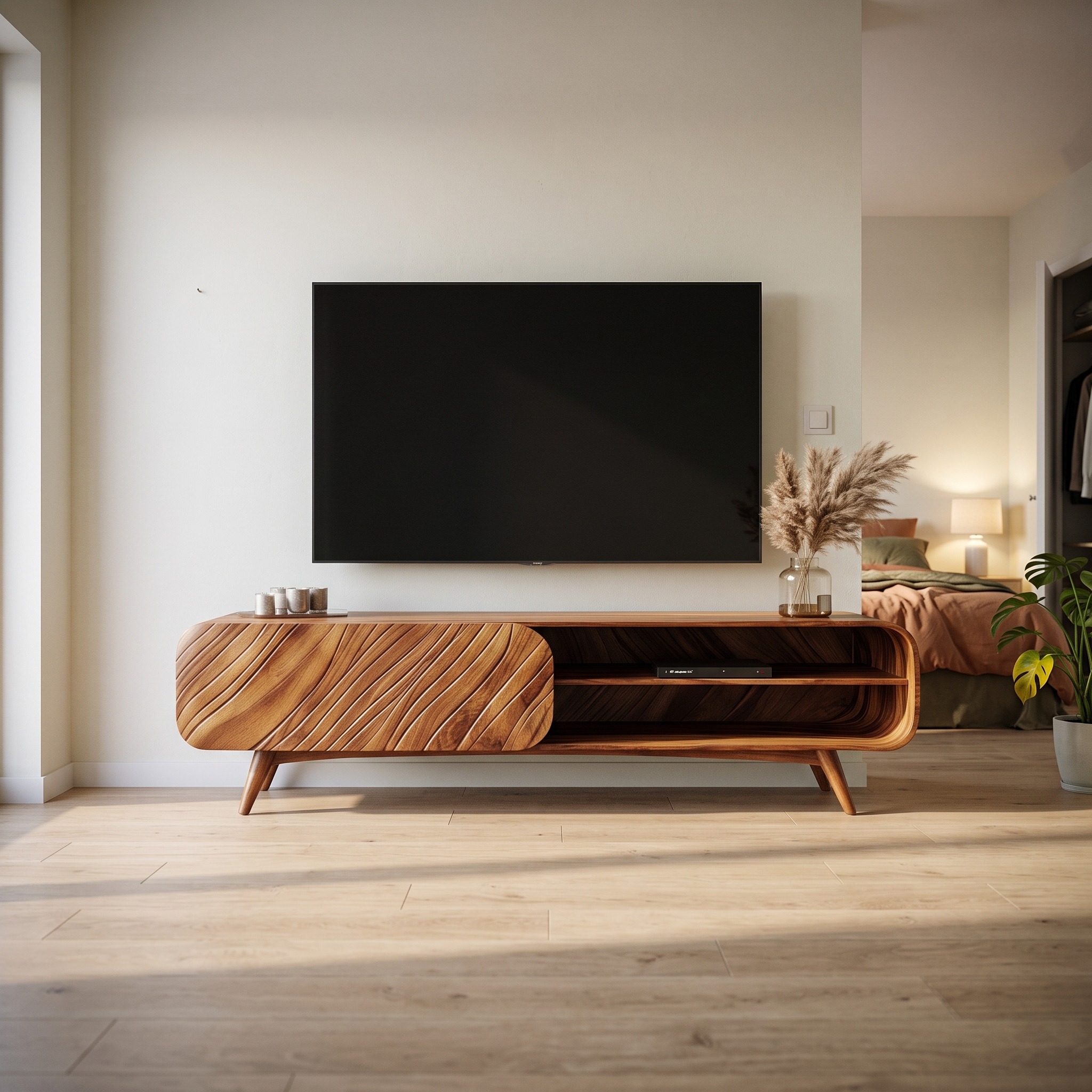 Organic Modern Wooden TV Stand Living Room Interior Decorative Storage
