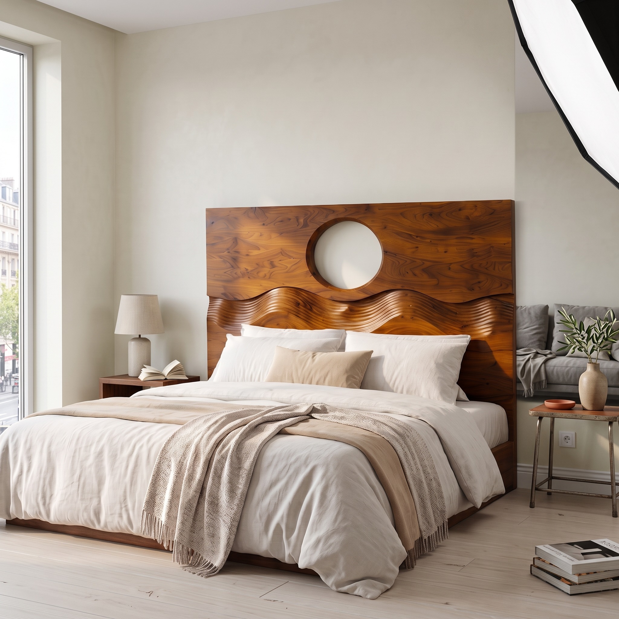Organic Moon Cutout Headboard Wooden Bed Headboard for Bedroom