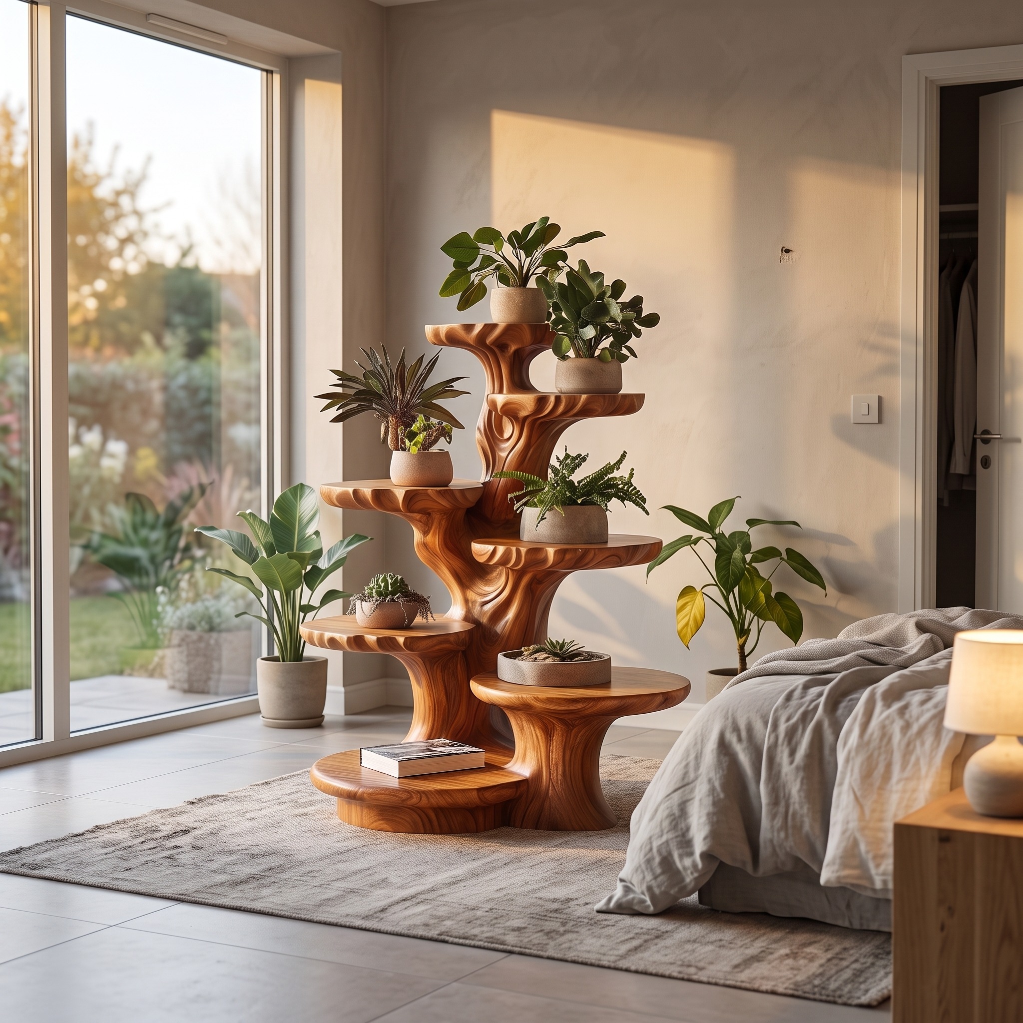 Organic Multi Tier Tree Plant Stand Solid Wood for Living Room