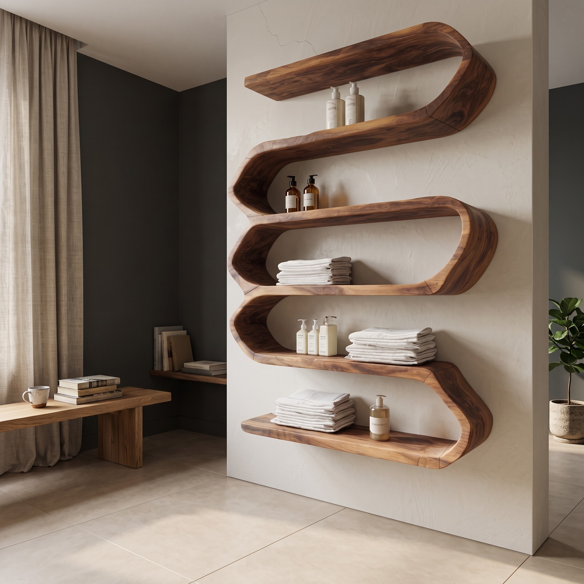 Organic Natural Wood Bathroom Shelf for Spa Style