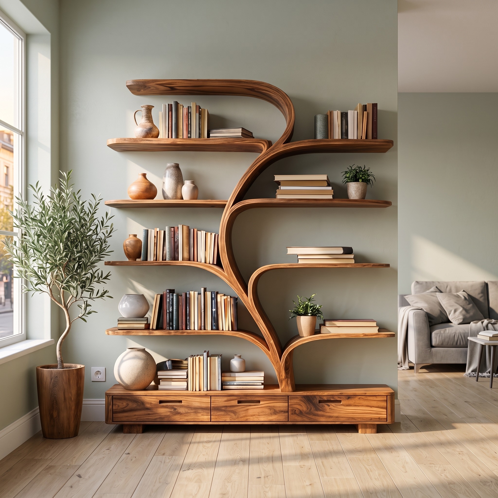Organic Natural Wood Bookshelf Branch Shape for Home Decor