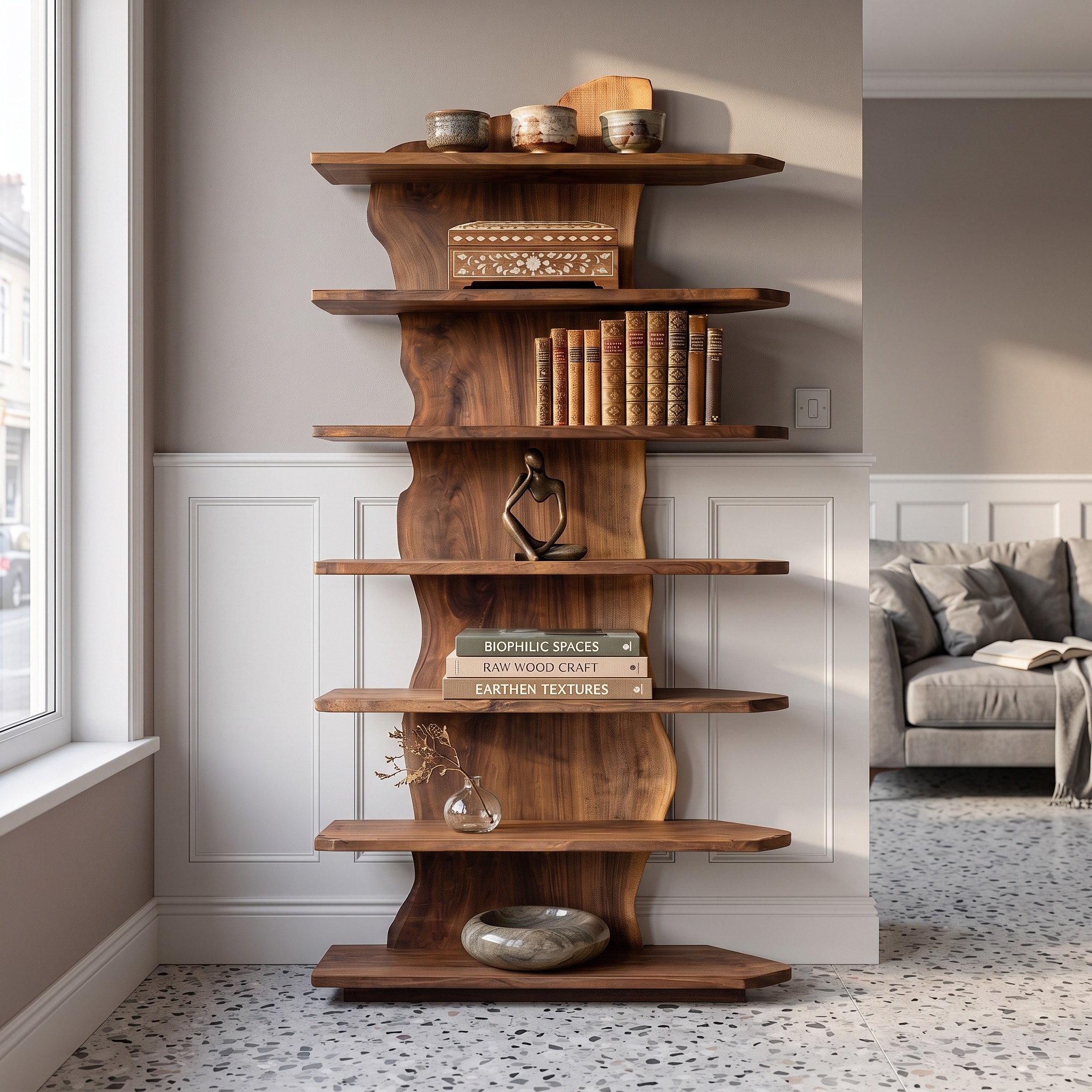 Organic Natural Wooden Standing Shelf for Reading Nook