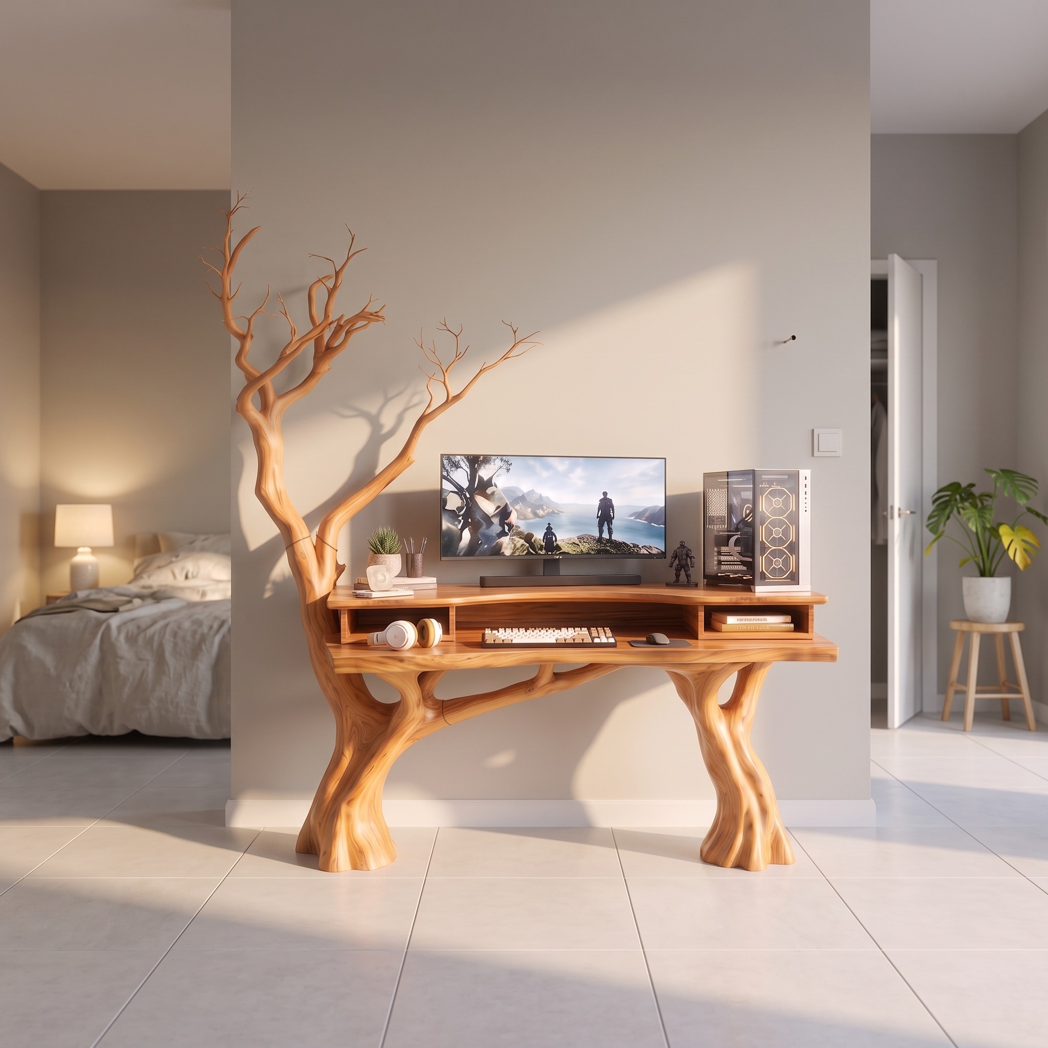Organic Office Desk with Branch Inspired Frame for Home Office