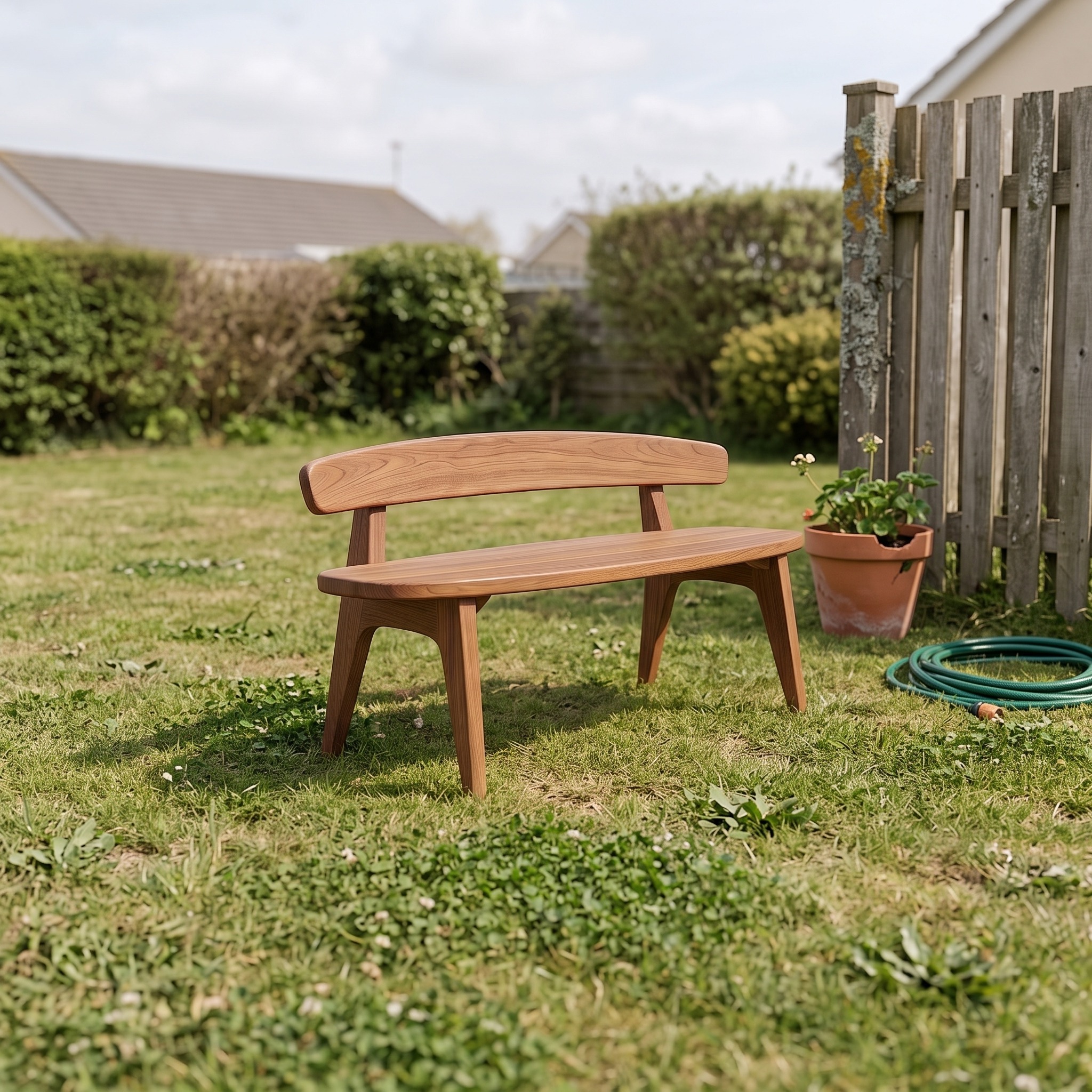 Organic Outdoor Bench with Curved Backrest for Patio
