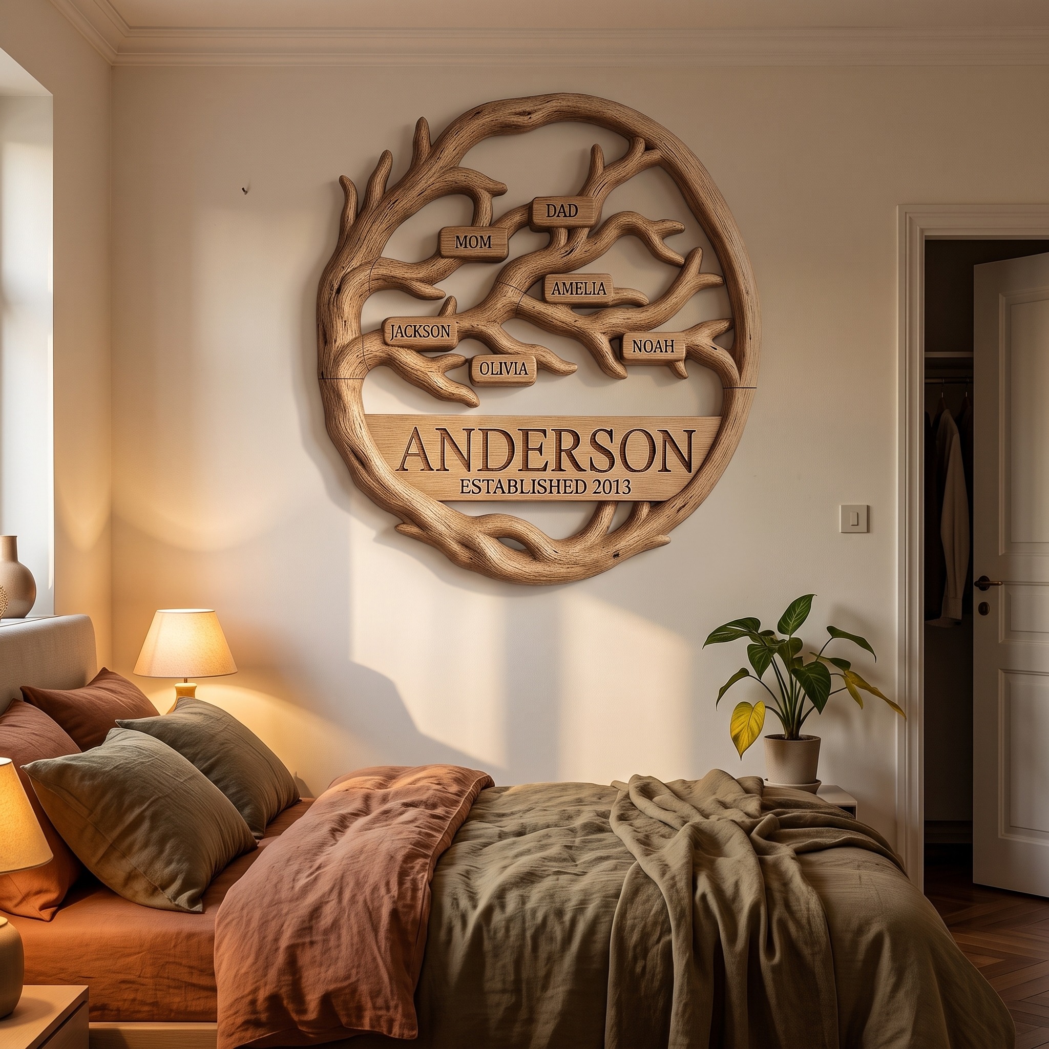 Organic Personalized Family Tree Wall Decor for Living Room and Entryway
