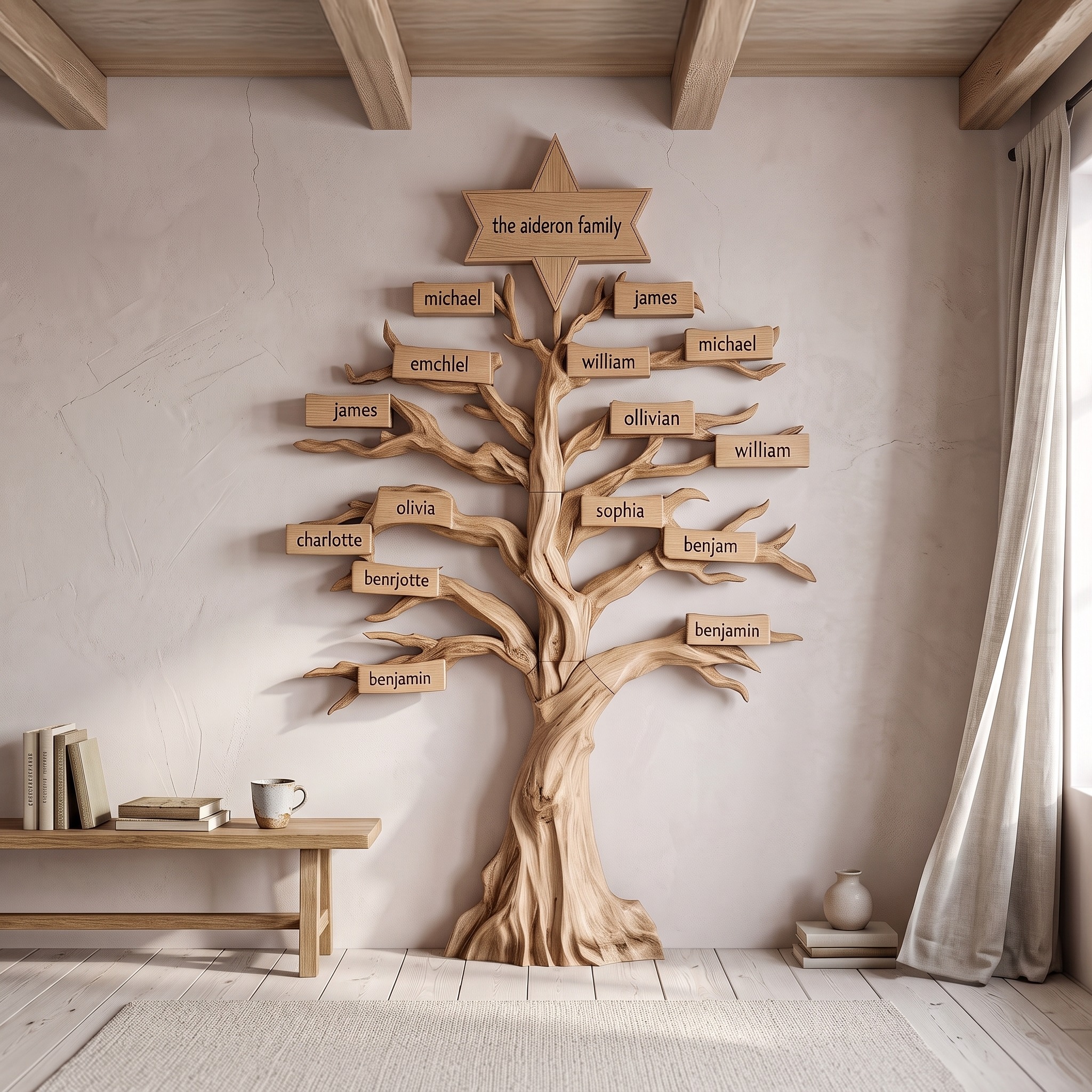 Organic Personalized Family Tree with Tree Branch Design for Living Room and Hallway