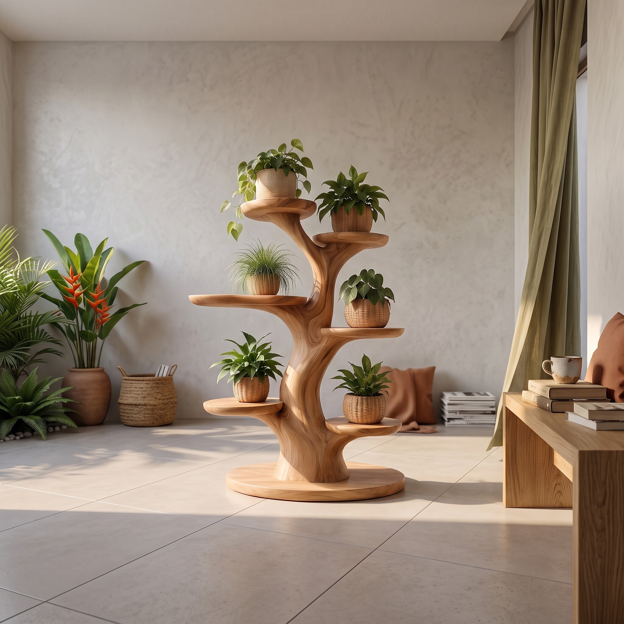 Organic Plant Stand with Flowing Tiered for Balcony