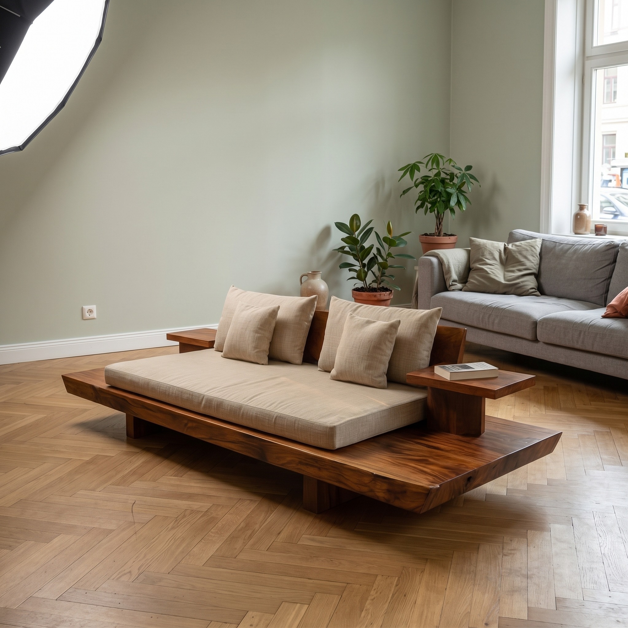 Organic Platform Sofa Frame Solid Wood Layered Low Profile Design Living Room and Lounge
