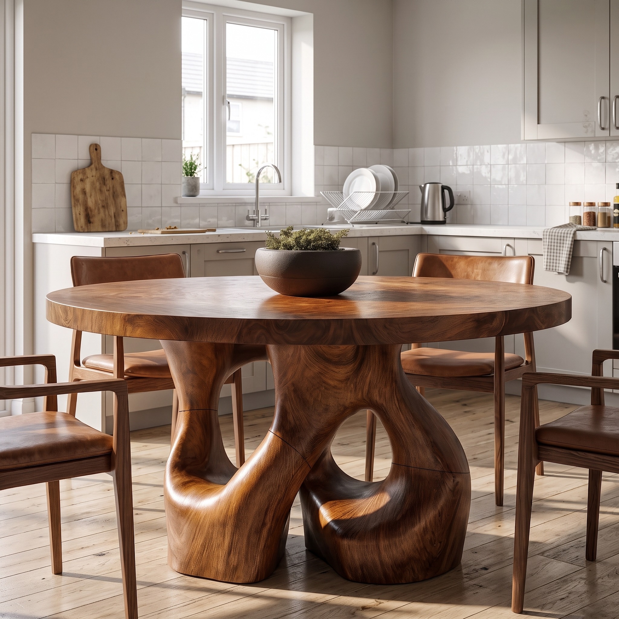 Organic Round Dining Table with Interwoven Branch Design for Dining Room and Kitchen