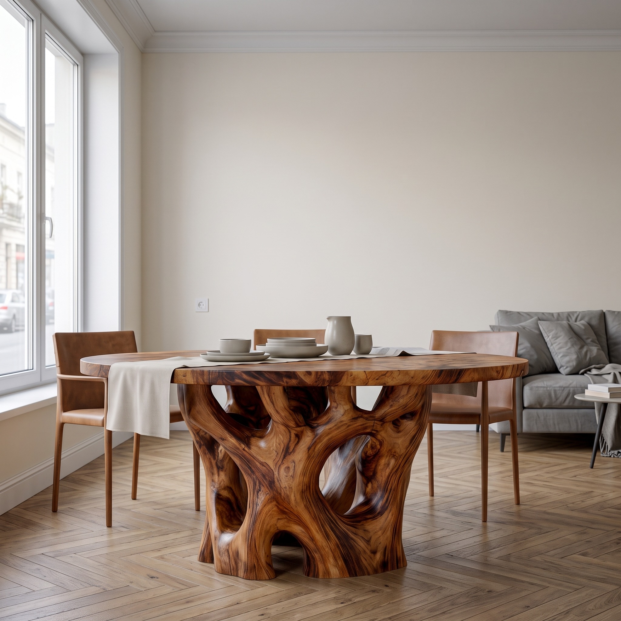 Organic Round Dining Table with Nature Inspired Cutout Form for Dining Room and Breakfast Nook