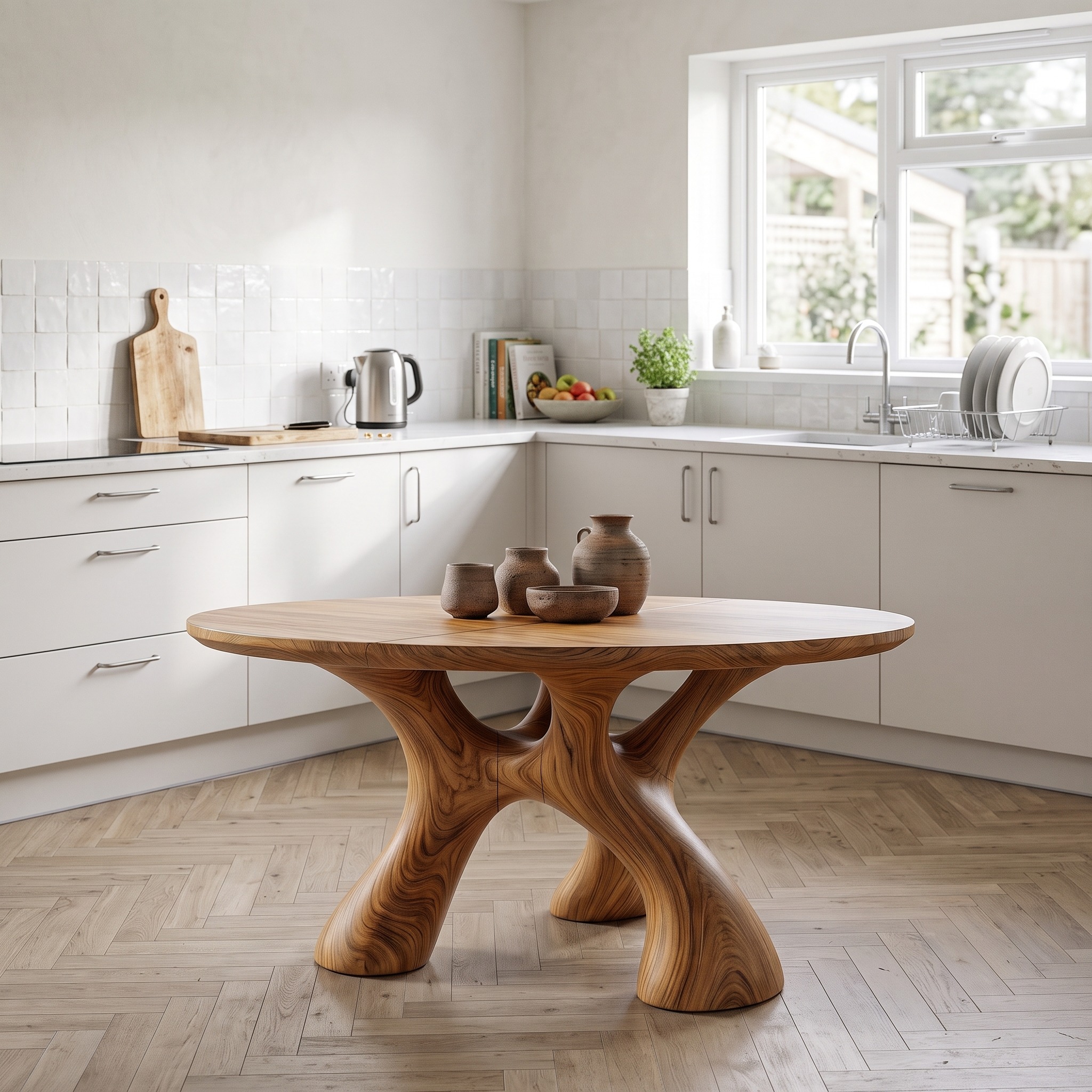 Organic Round Dining Table with Sculptural Infinity Design for Dining Room and Kitchen