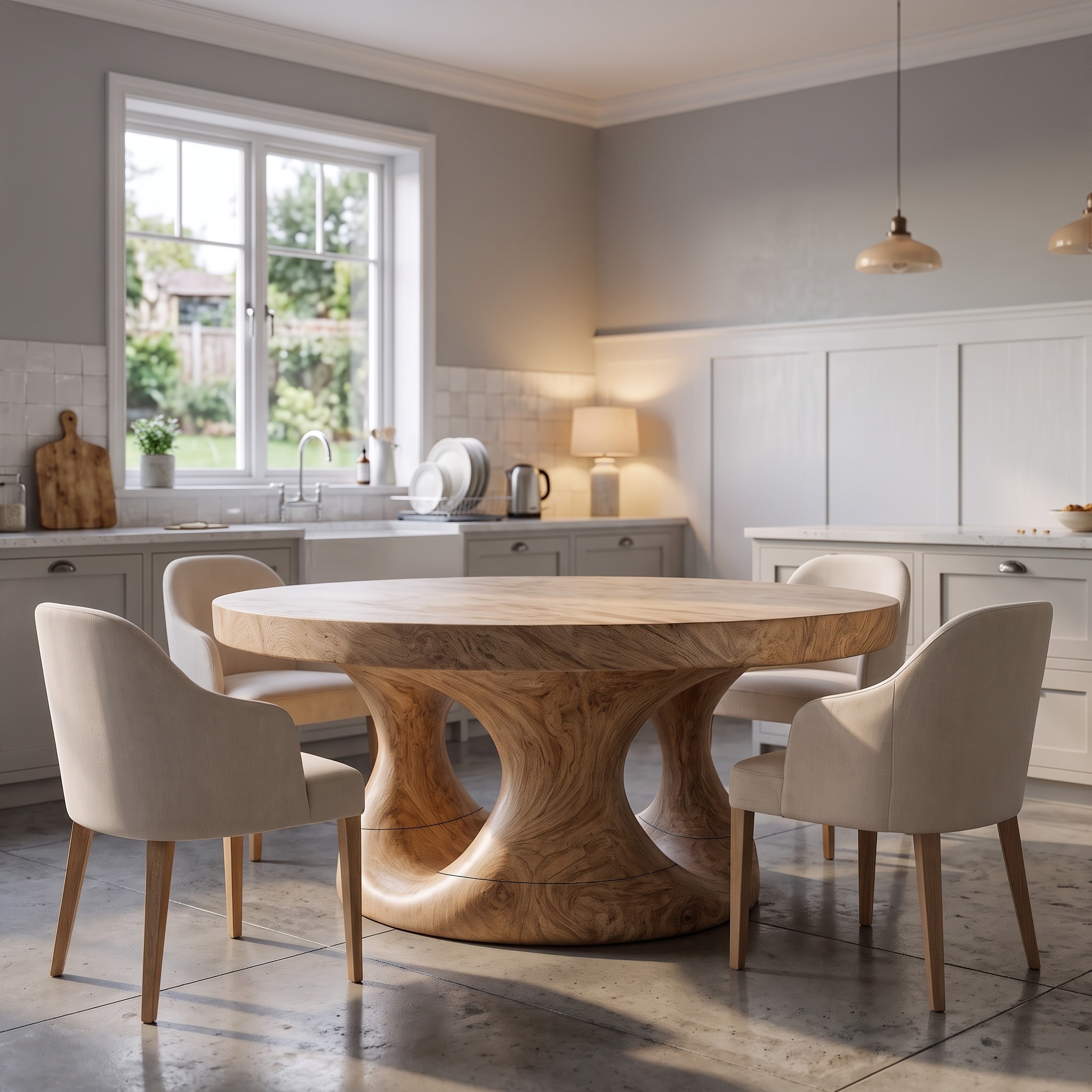 Organic Round Dining Table with Sculptural Tree Root Design for Dining Room and Kitchen