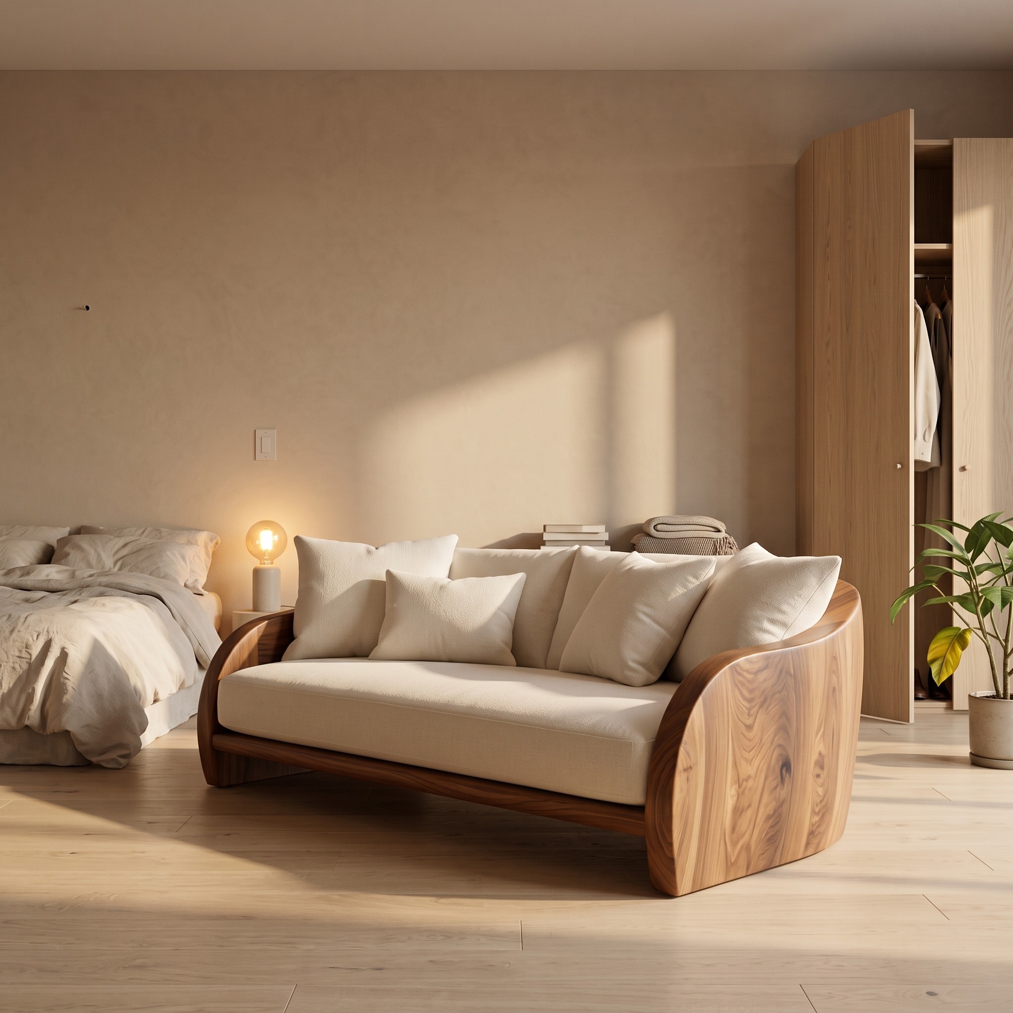 Organic Rounded Curved Wooden Sofa for Living Room