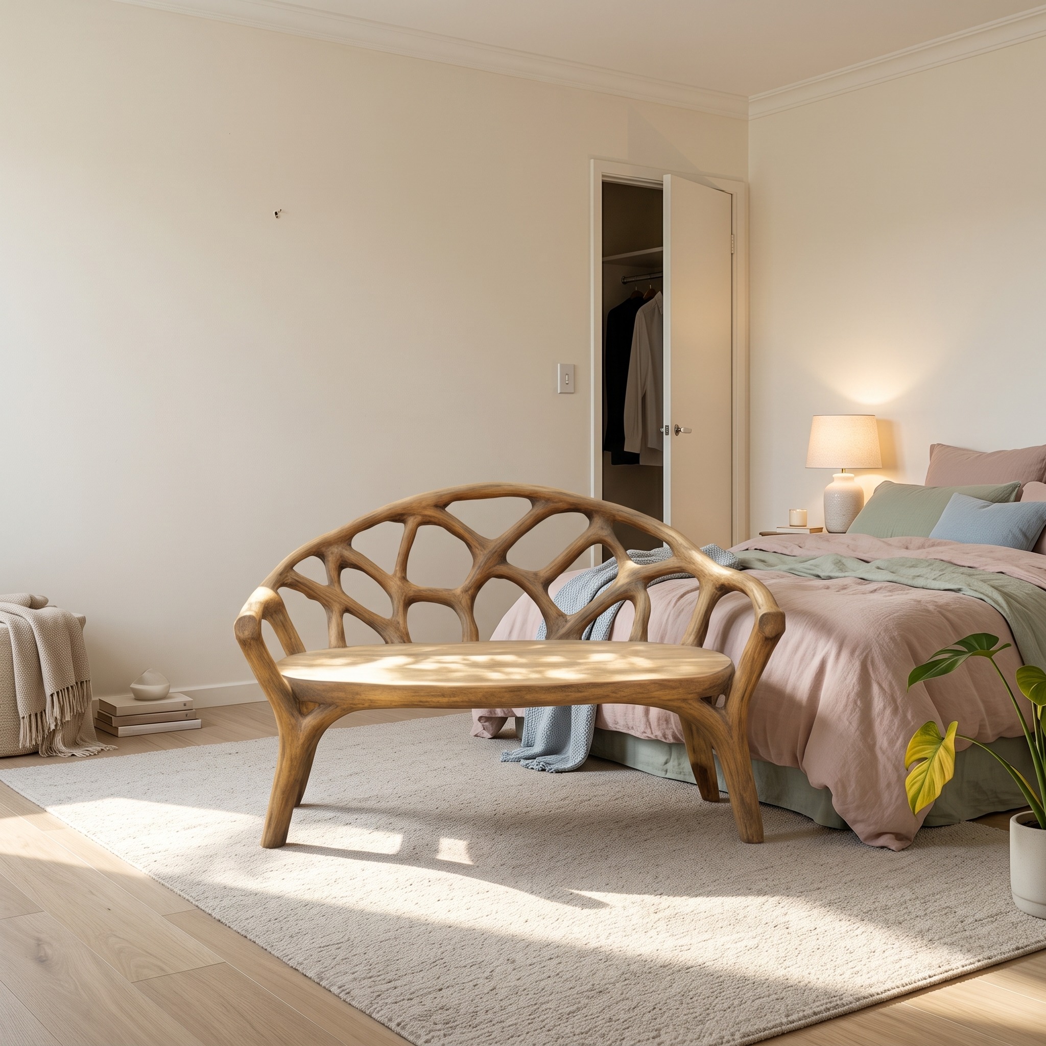 Organic Rustic Wooden Bench Entryway or Living Room