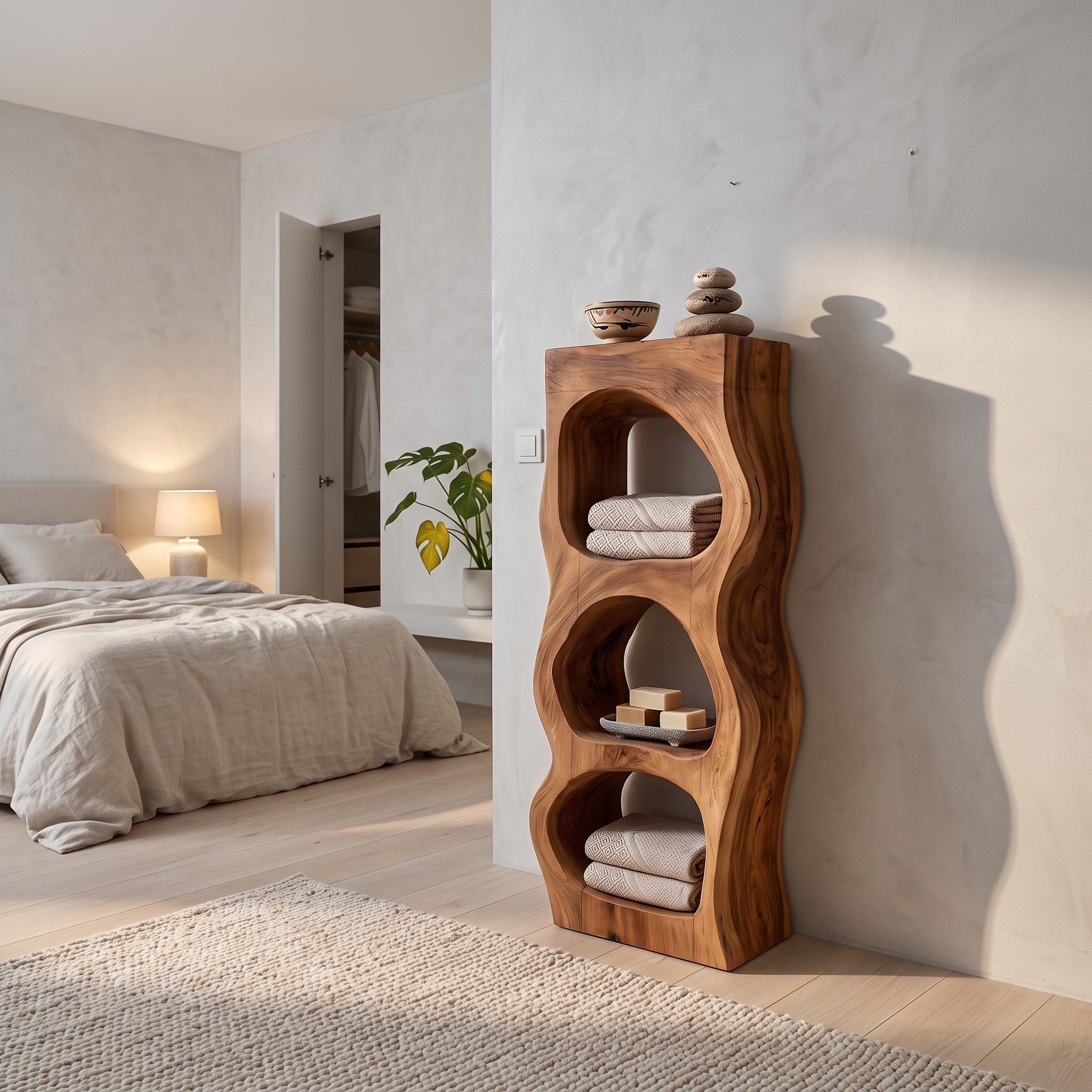 Organic Sculptural Bathroom Shelf for Towels or Spa Essentials