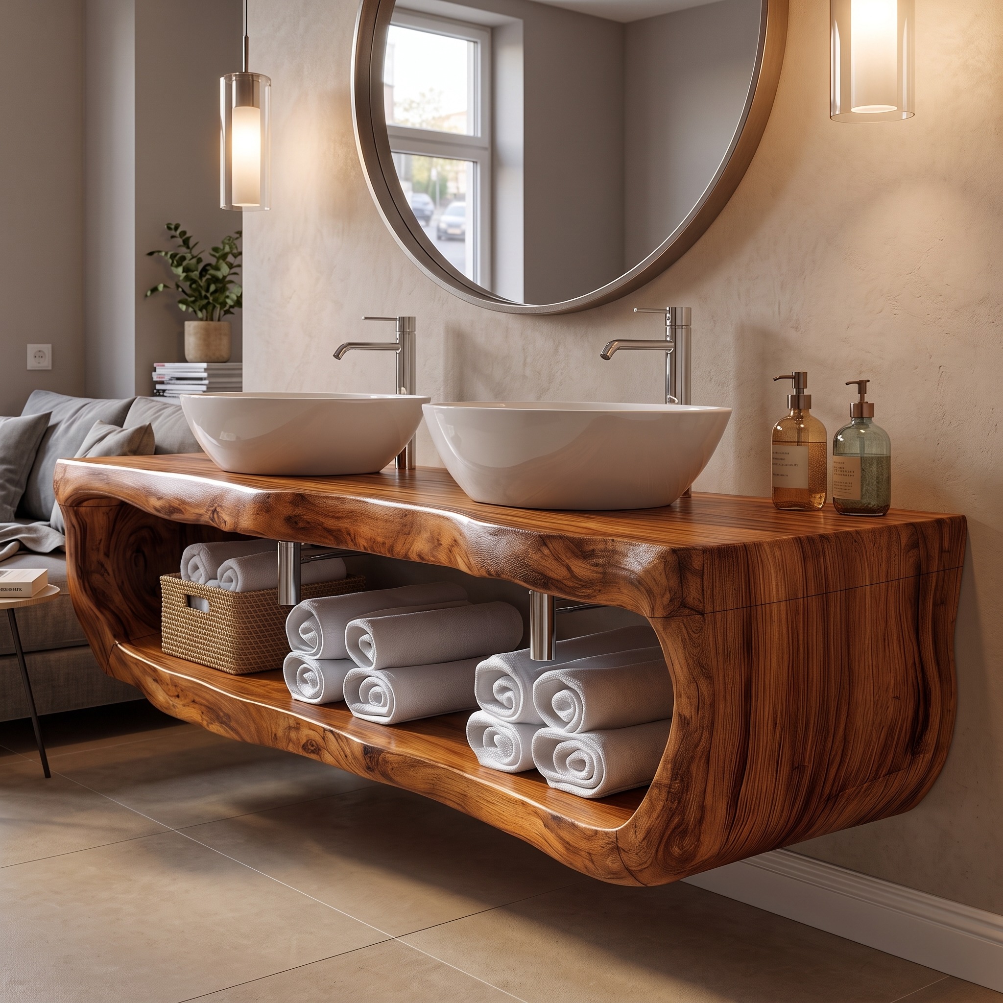 Organic Sculptural Bathroom Vanity Wall Mounted Towel Storage