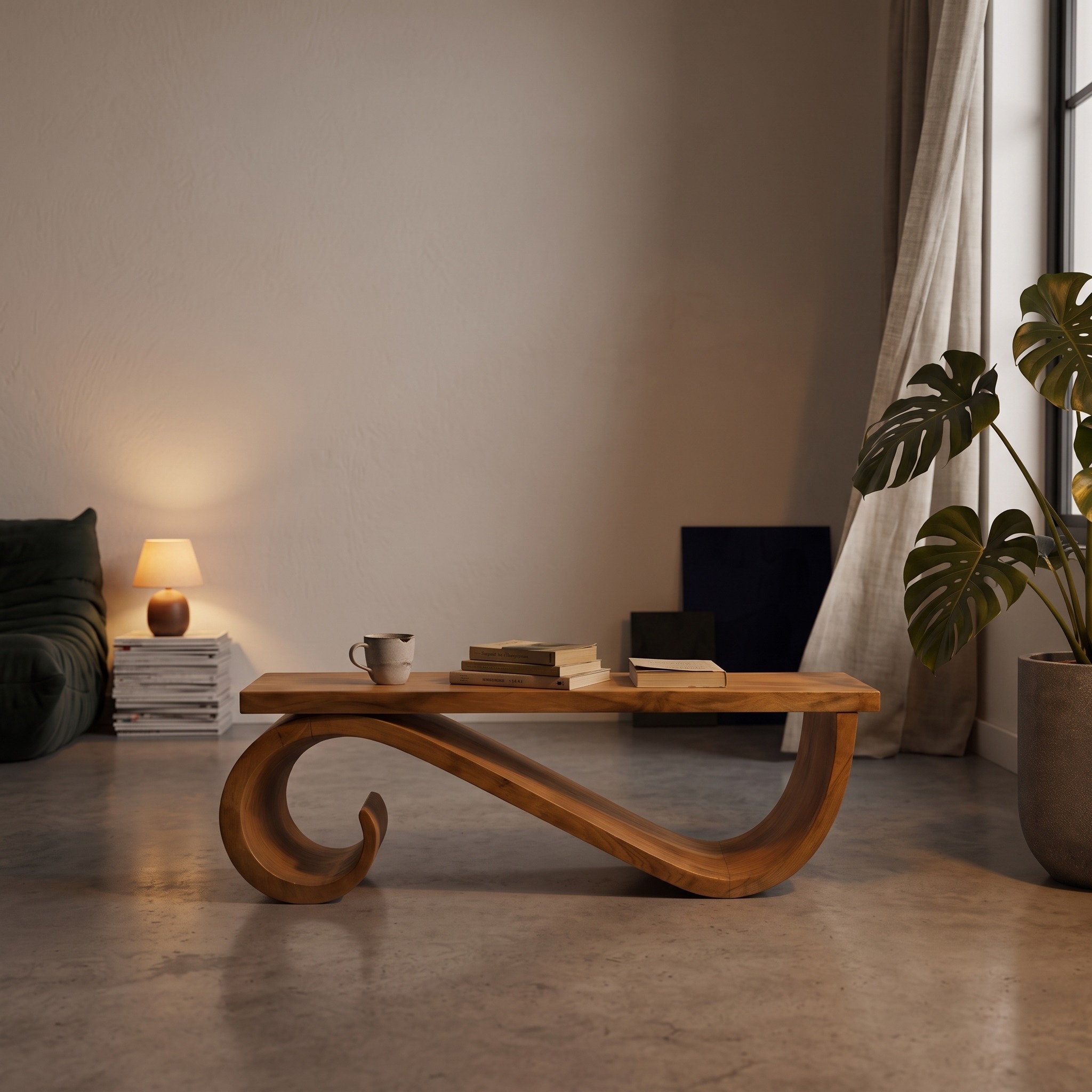 Organic Sculptural Bench for Entryway or Living Room