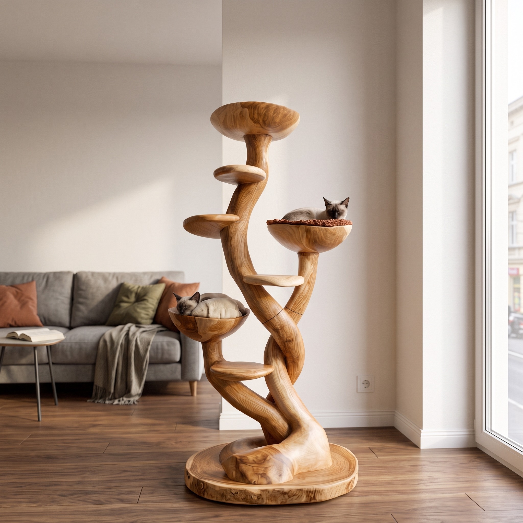 Organic Sculptural Cat Tree with Multi Level Platforms for Indoor Cats