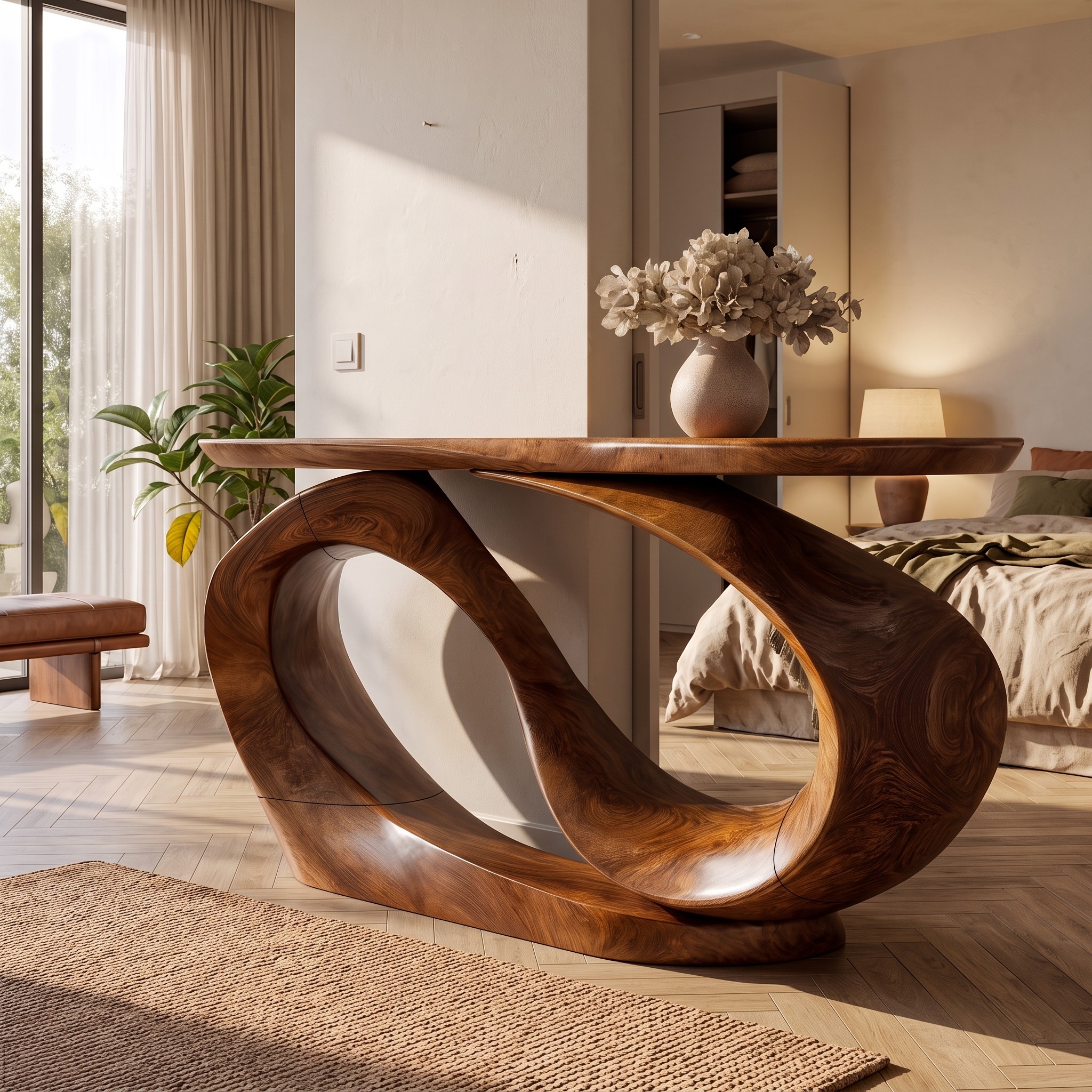 Organic Sculptural Console Table Hollow Oval Base Design for Entryway Foyer Hallway