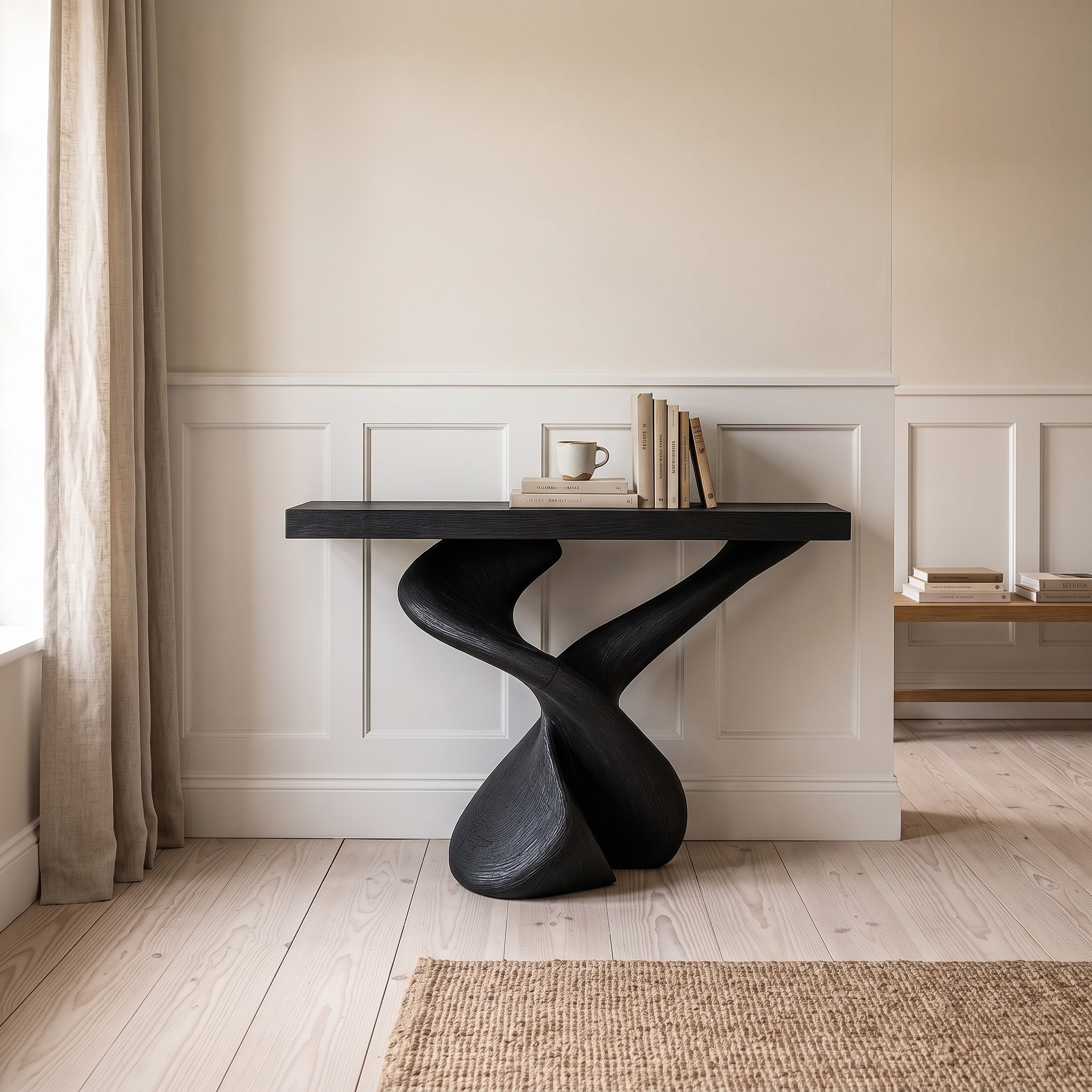 Organic Sculptural Console Table with Artistic Curved Base for Entryway