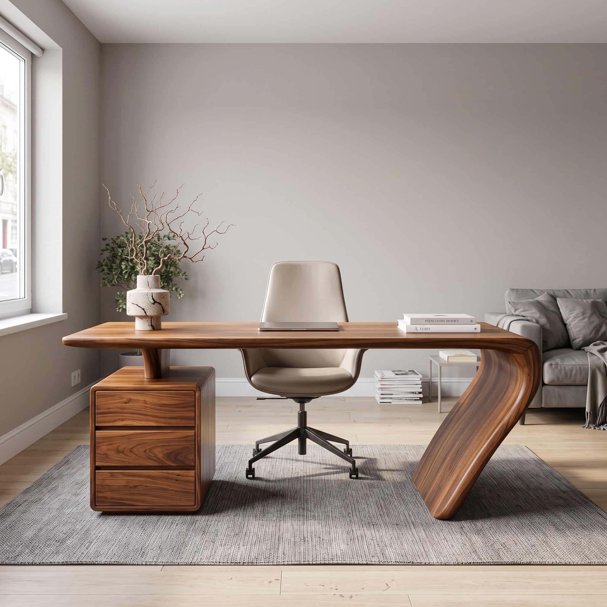 Organic Sculptural Curved Desk for Home Office