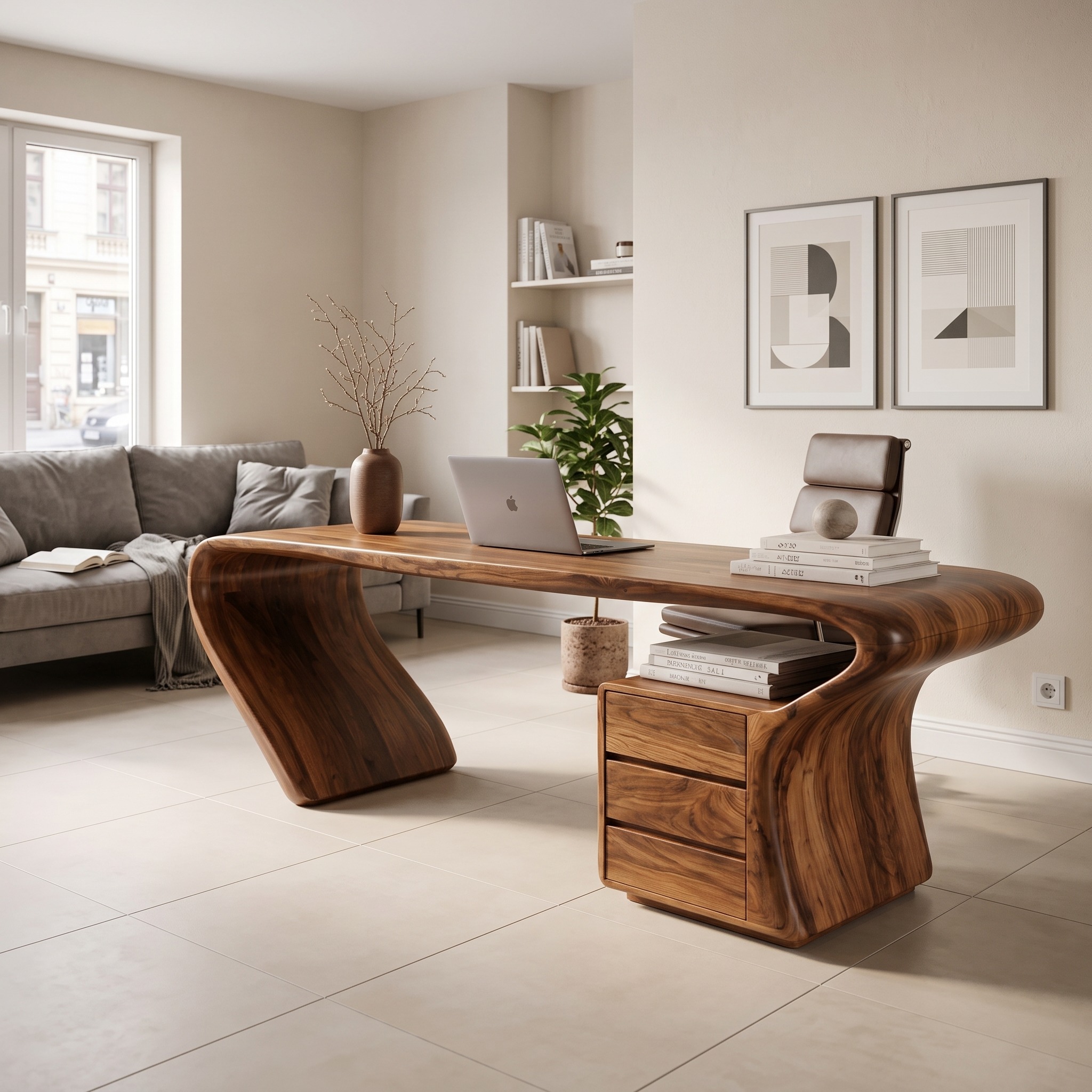 Organic Sculptural Curved Leg Desk for Home Office