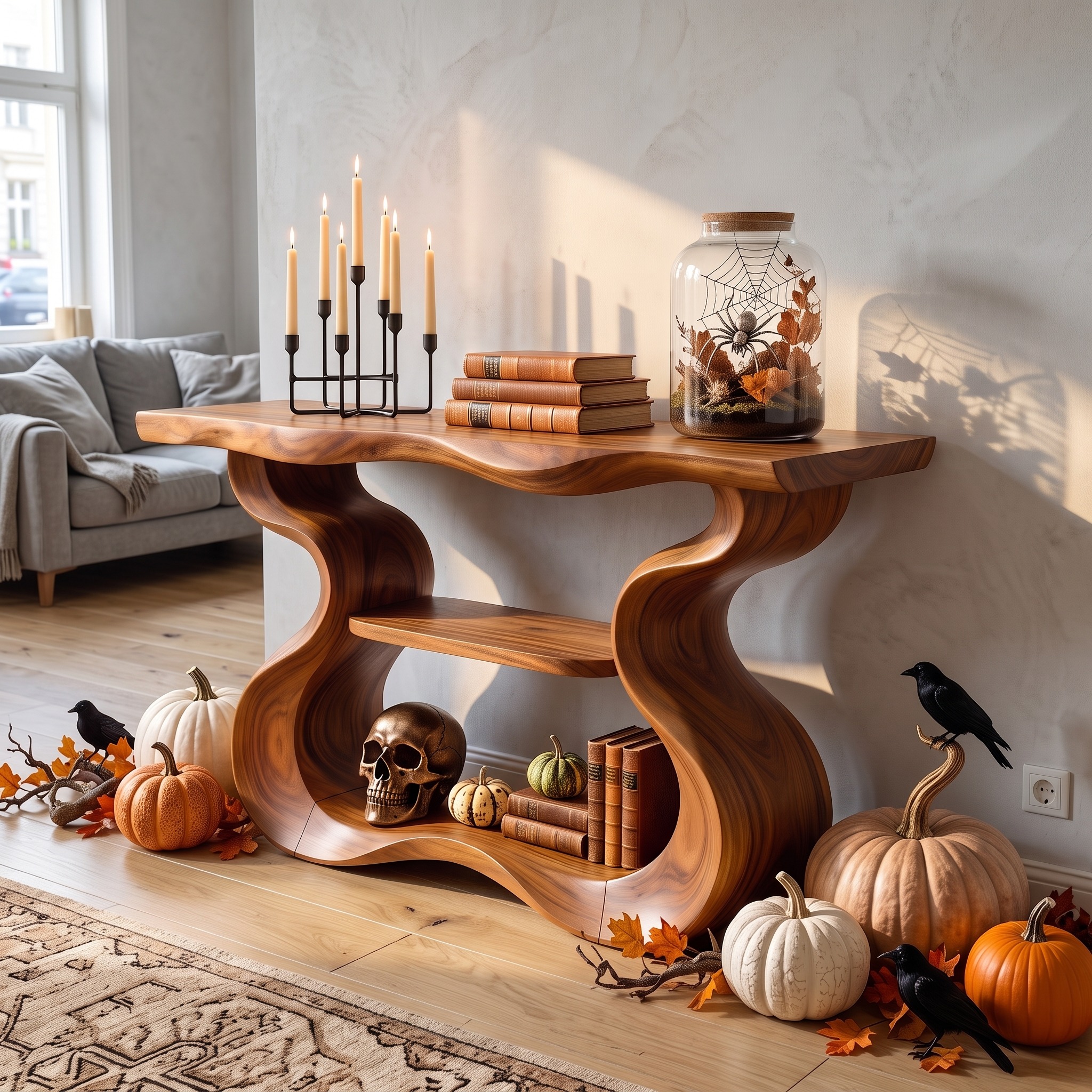 Organic Sculptural Form Console Table for Halloween Home Decor