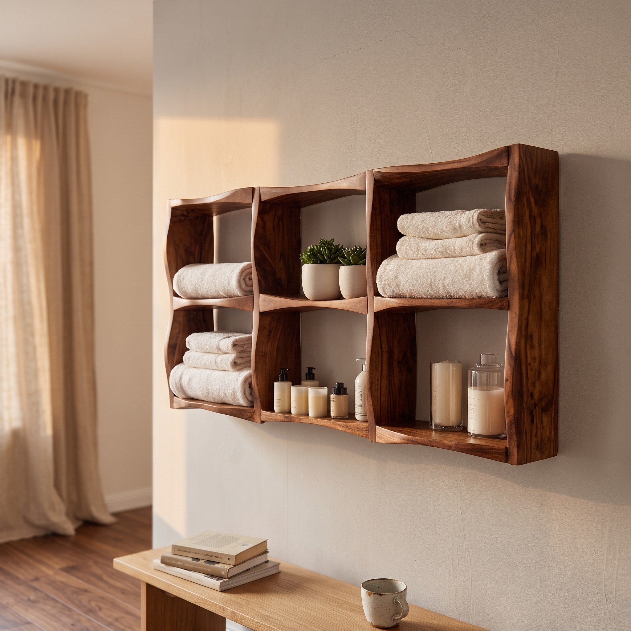 Organic Sculptural Wall Shelf for Modern Bathroom Interior
