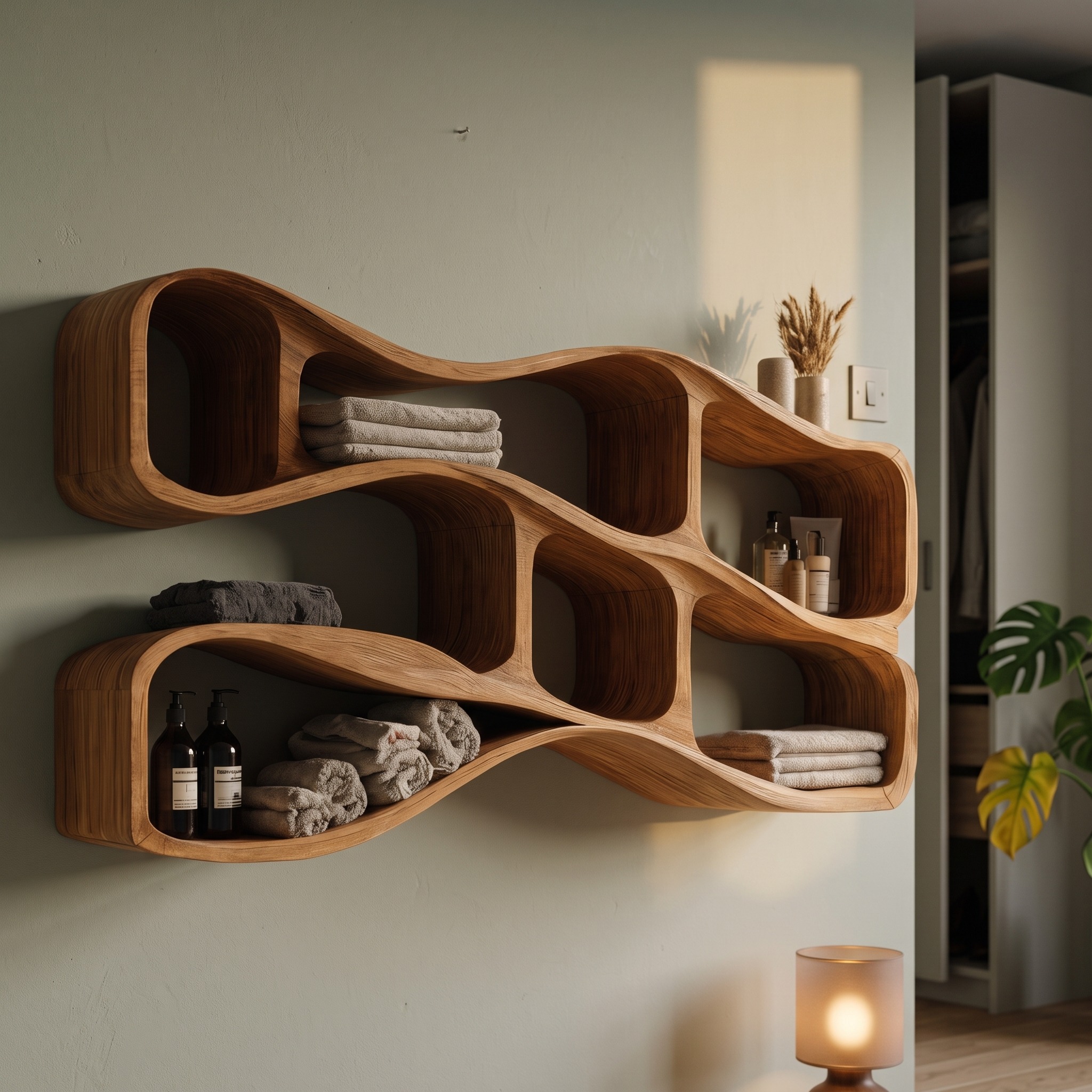 Organic Sculptural Wall Storage for Modern Bathroom
