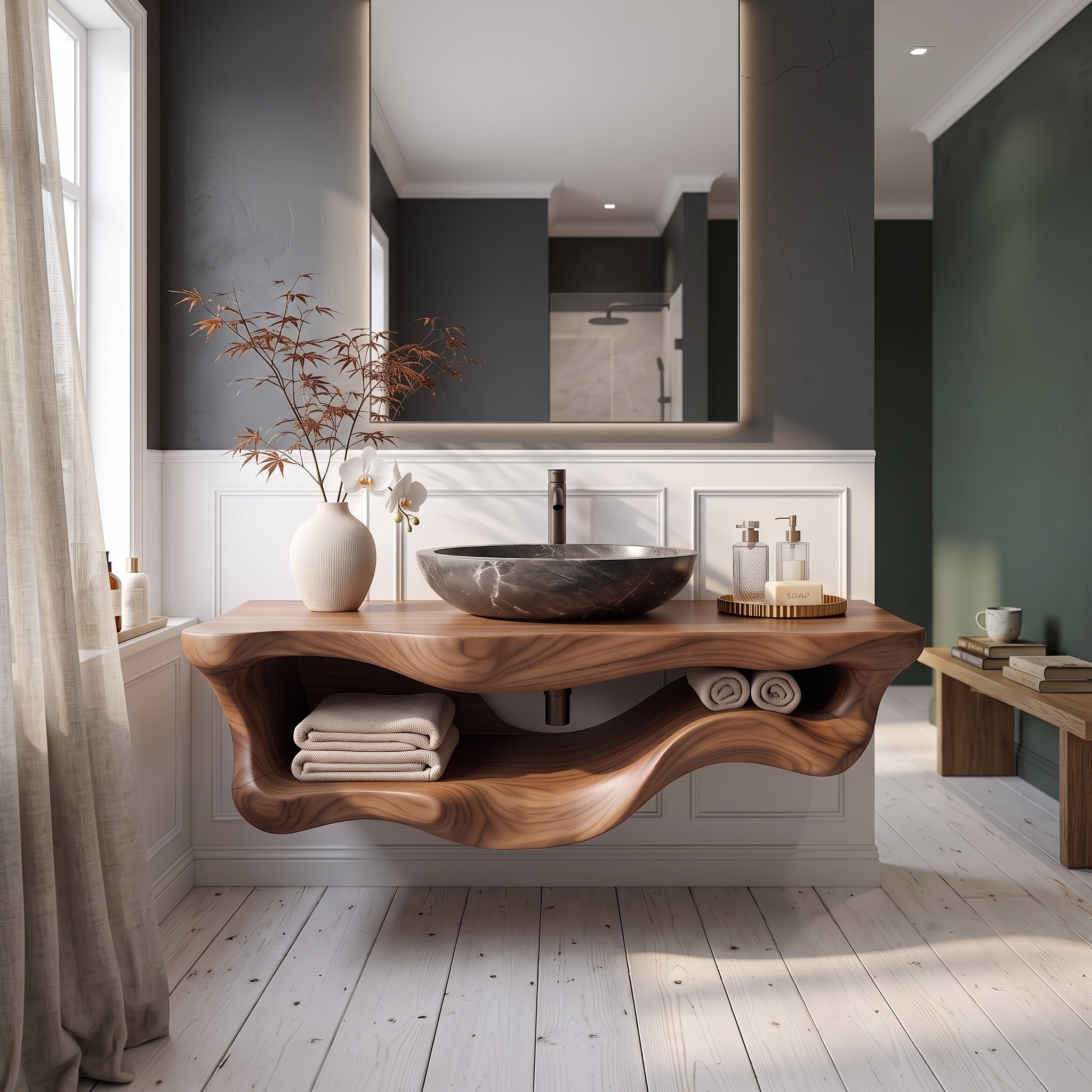 Organic Sculptural Wood Bathroom Vanity Spa Bathroom