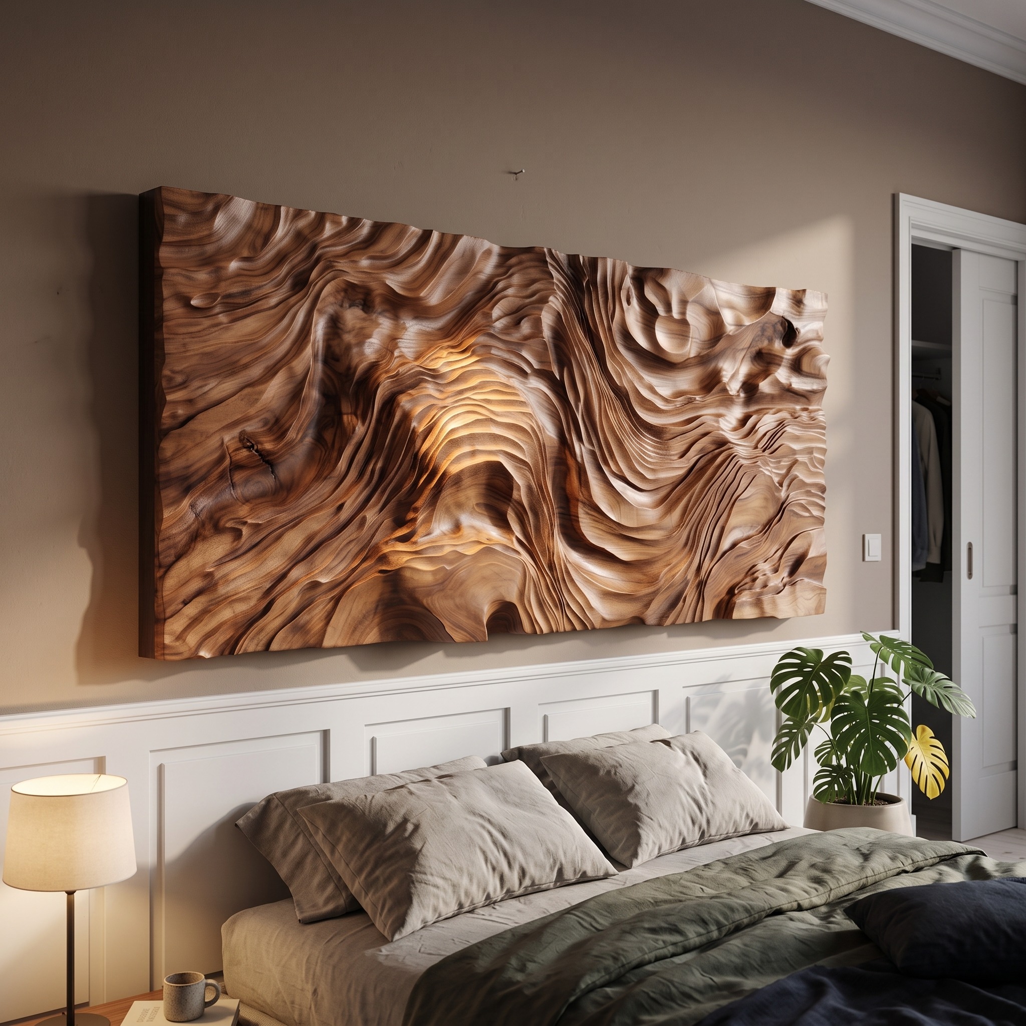 Organic Sculptural Wood Wall Art for Modern Foyer