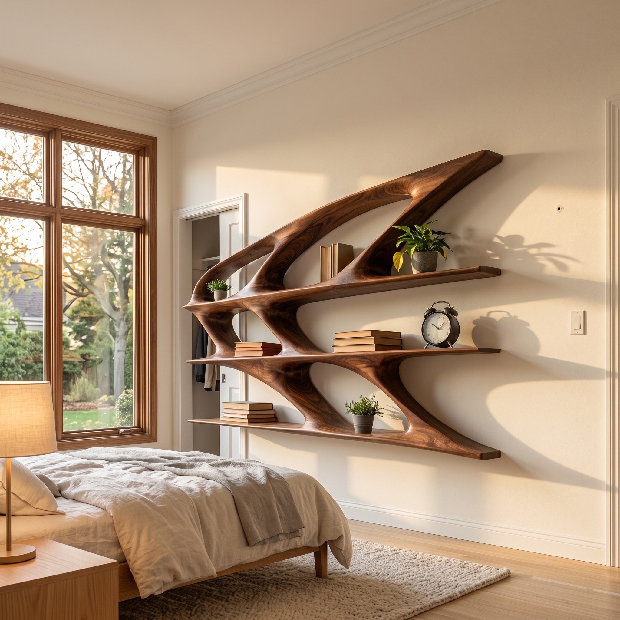 Organic Sculptural Wooden Bookshelf for Living Room Statement