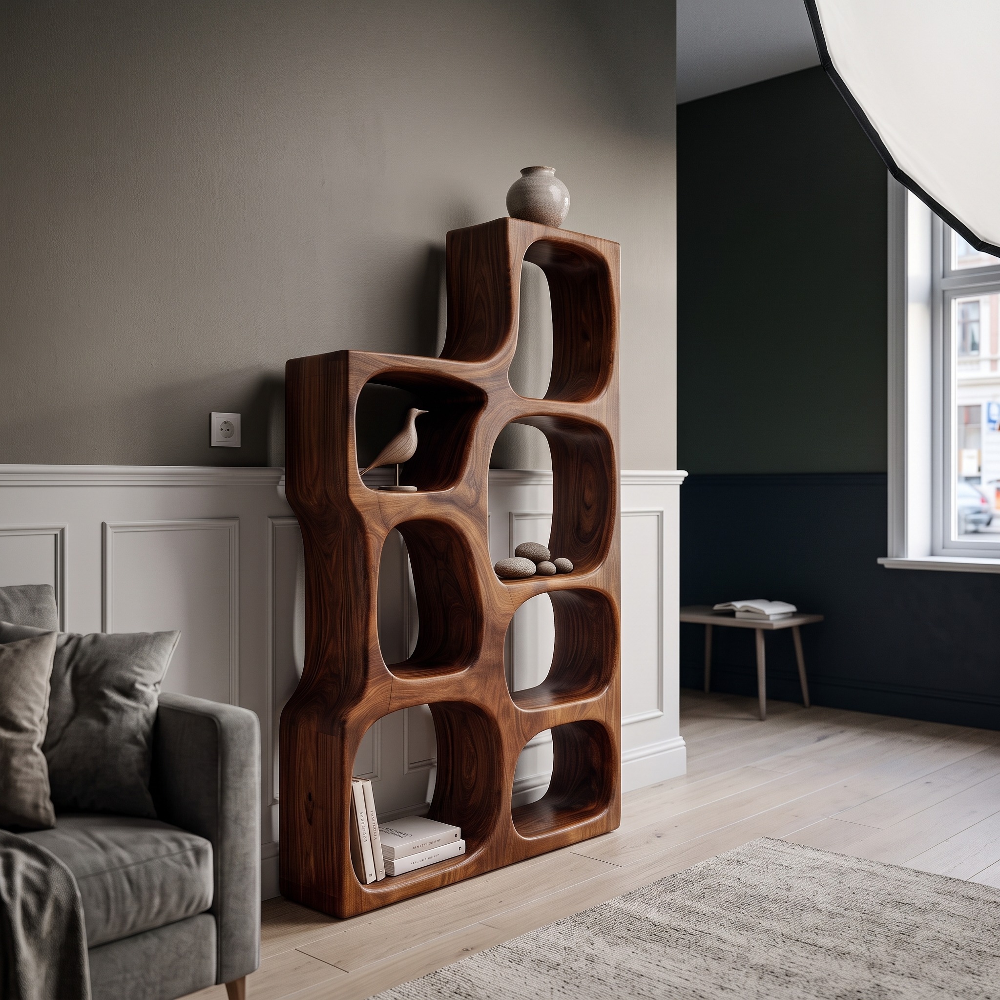 Organic Sculptural Wooden Bookshelf for Modern Living Room
