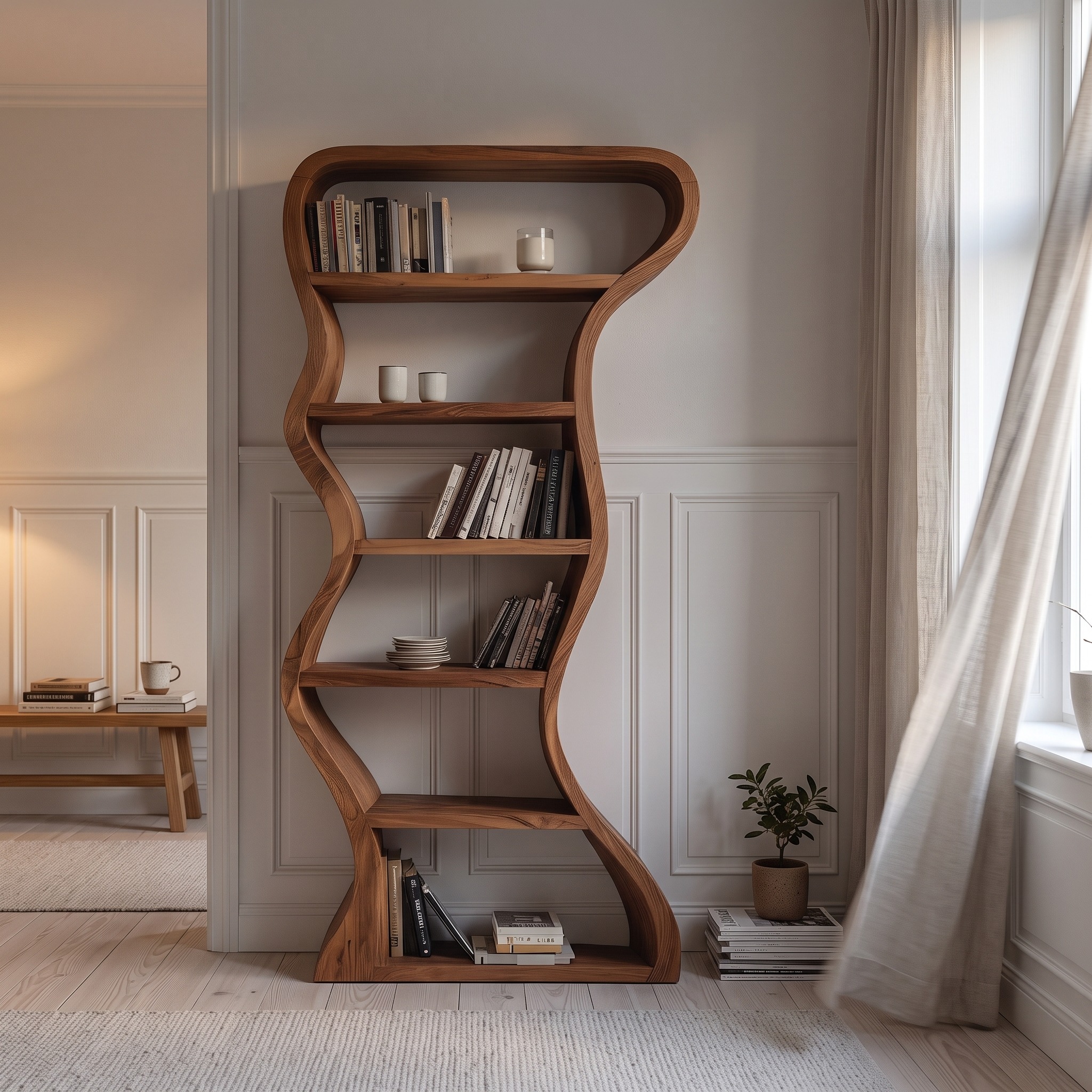 Organic Sculpture Wavy Bookshelf for Living Room or Office Furniture