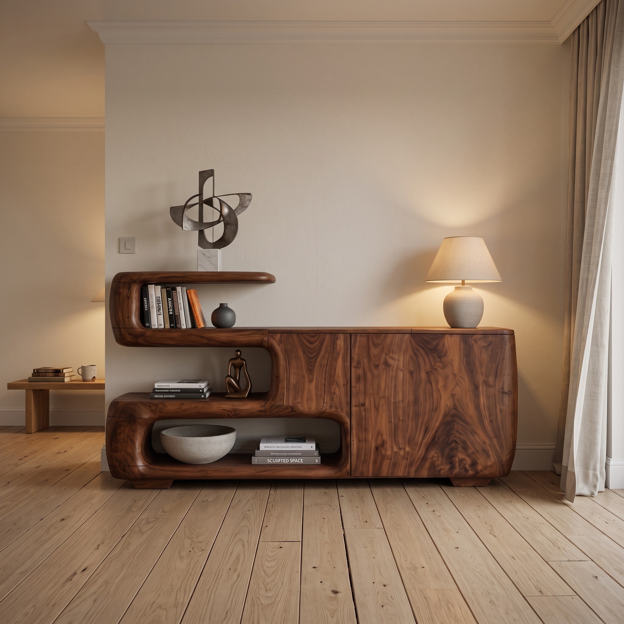 Organic Sideboard with Shelves and Cabinet for Living Room