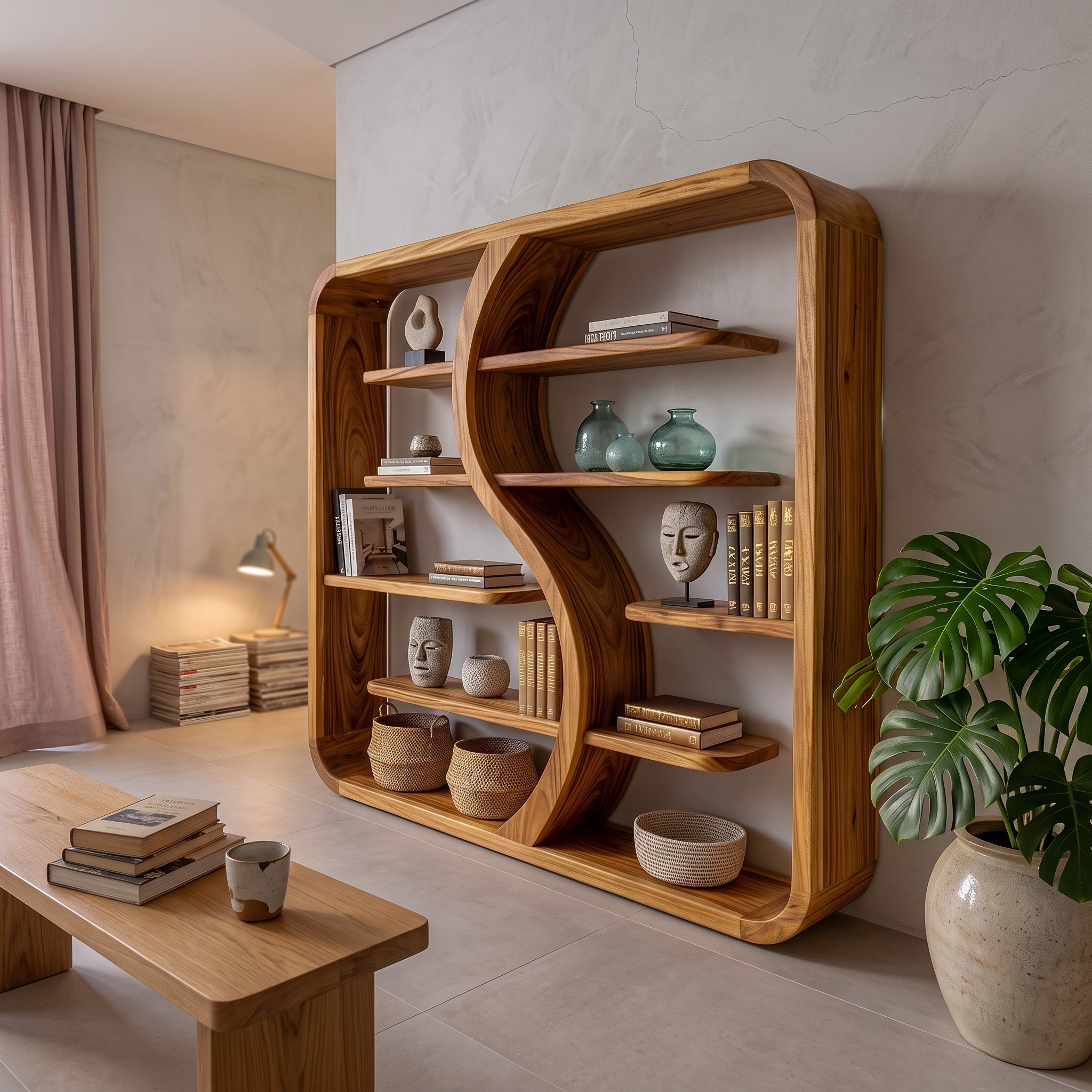 Organic Solid Wood Bookcase for Nature Inspired Homes