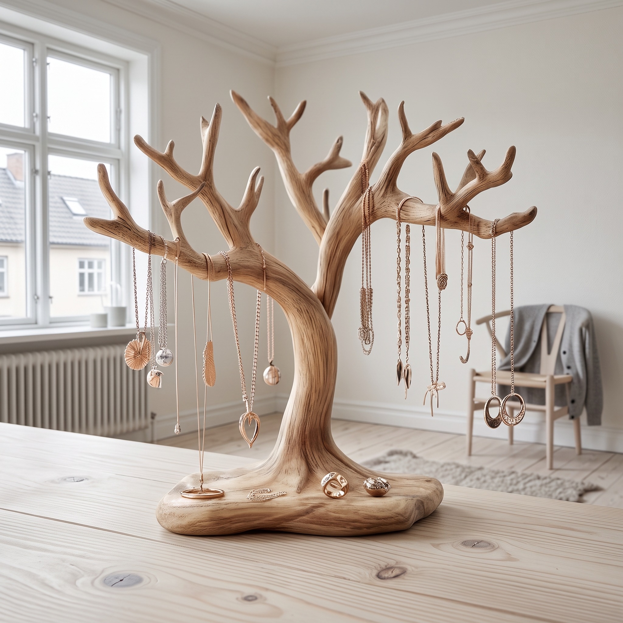 Organic Solid Wood Jewelry Tree Organizer Stand