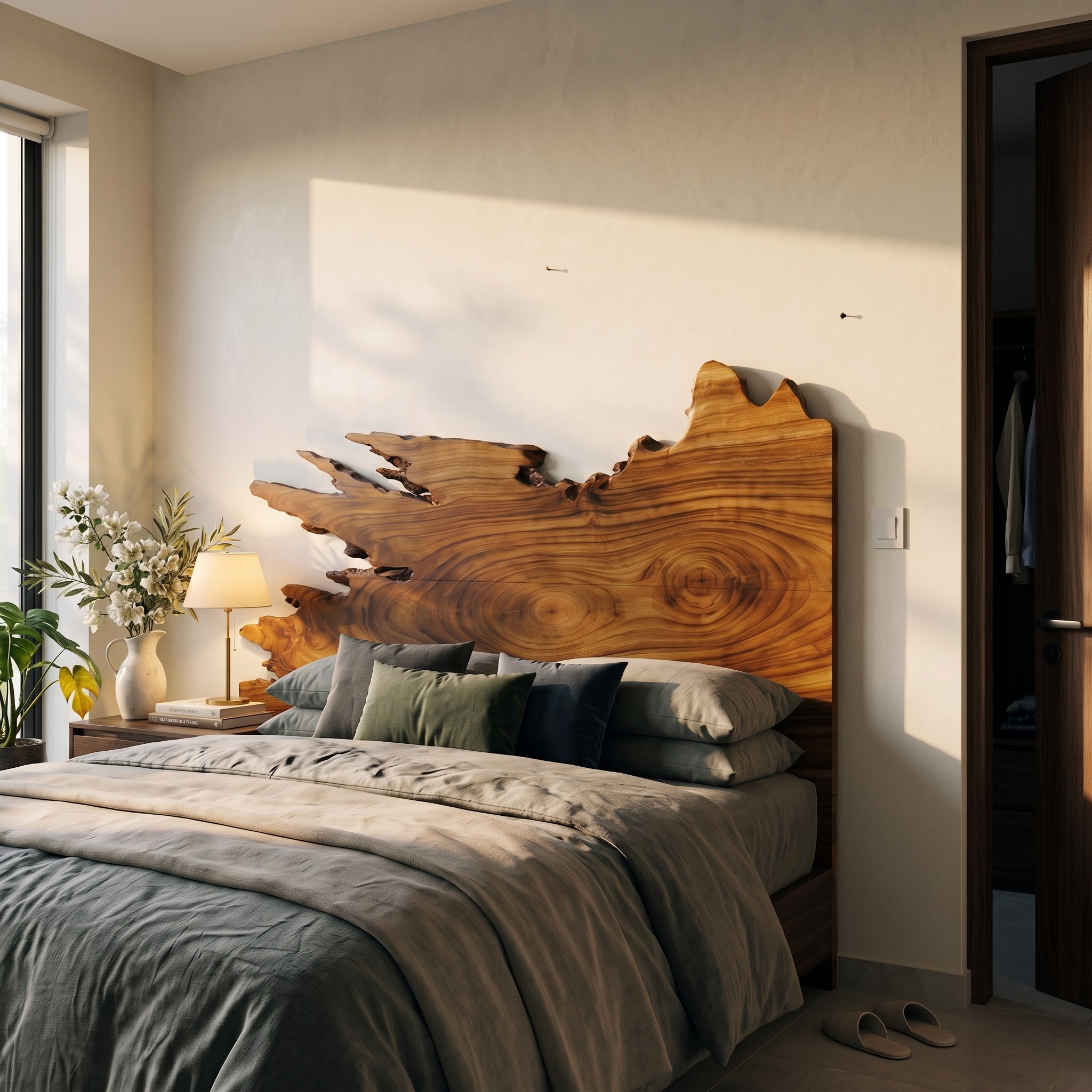 Organic Split Edge Headboard Wooden Bed Headboard for Bedroom