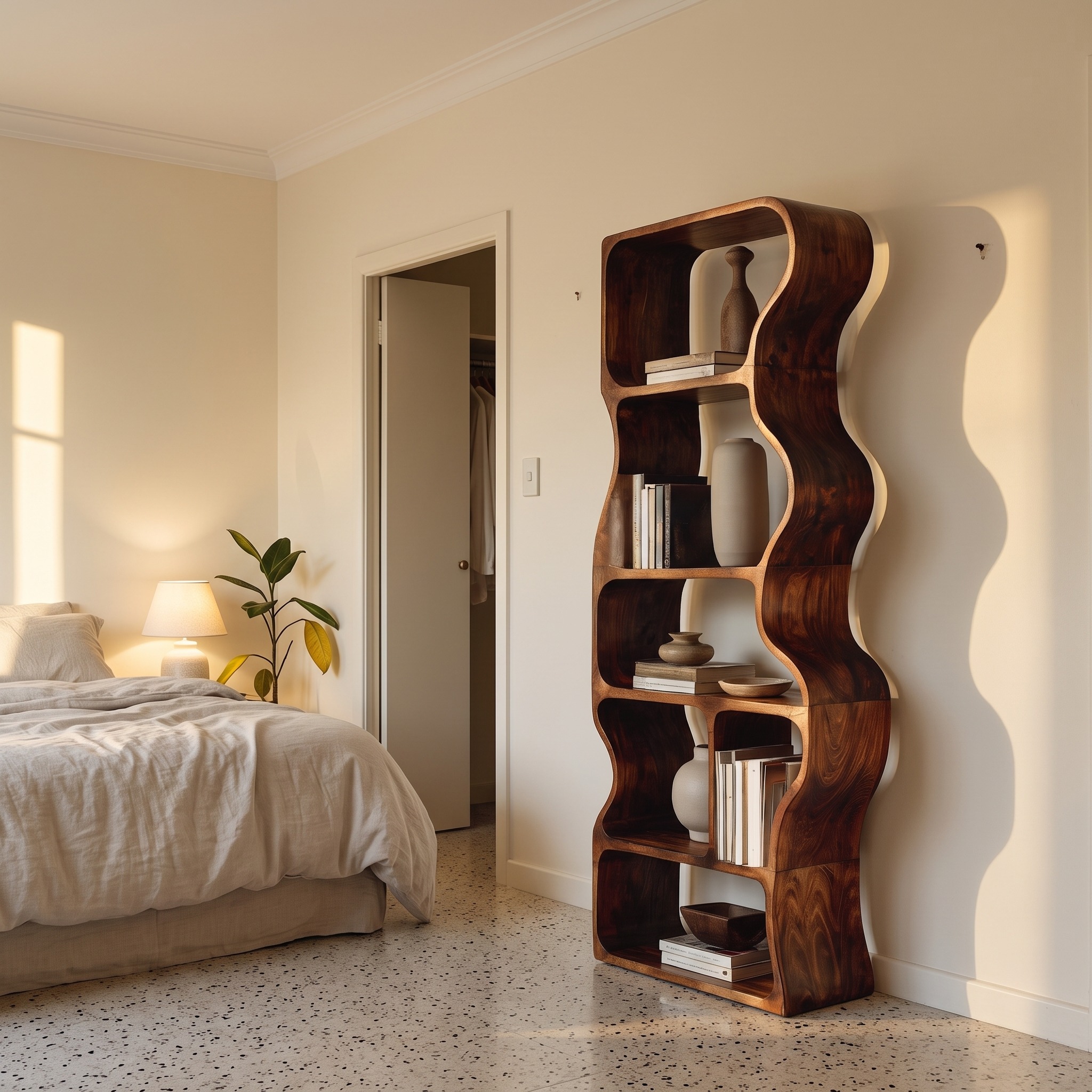 Organic Standing Shelf with Flowing Edges for Living Room