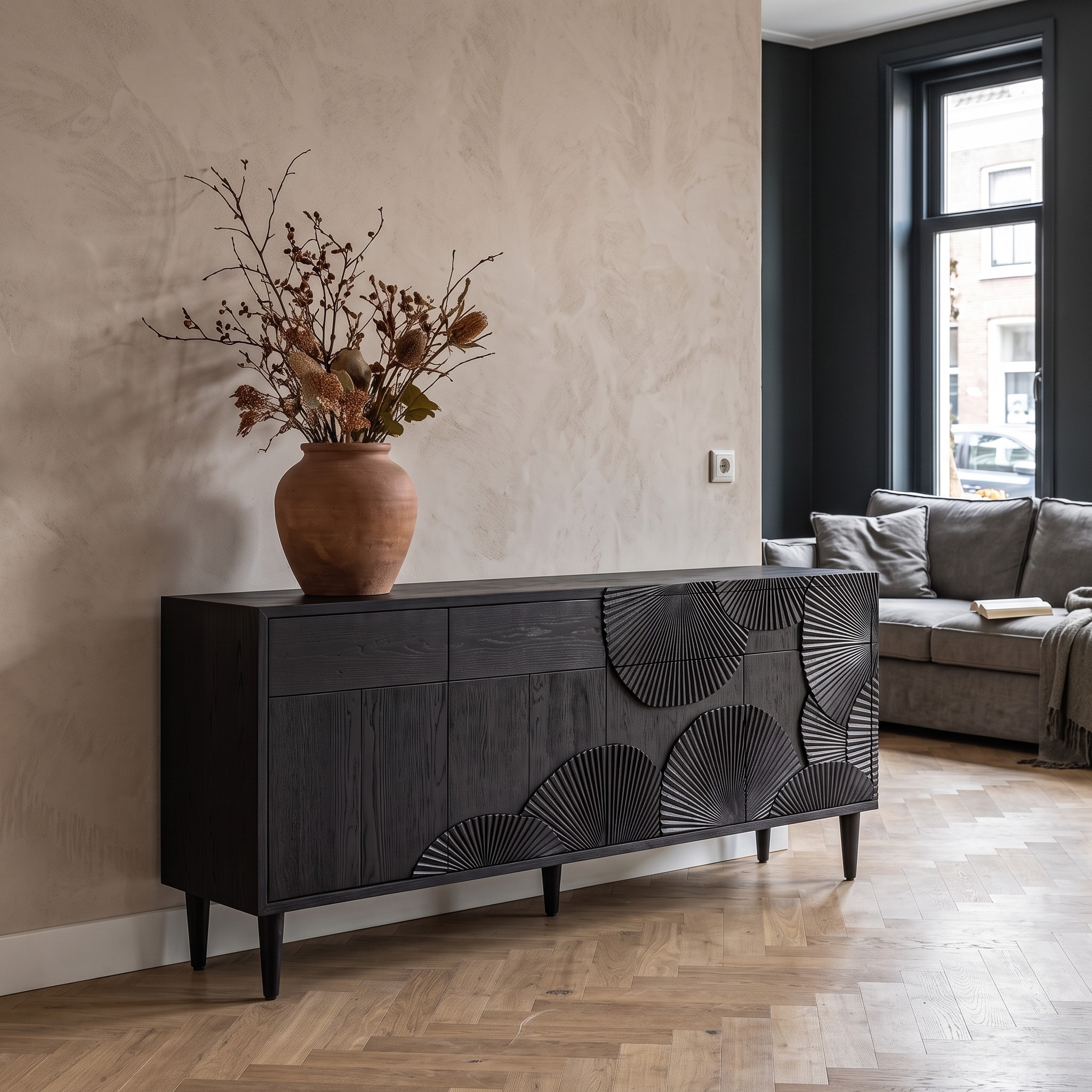 Organic Storage Cabinet with Flowing Cutout Design for Entryway and Hallway
